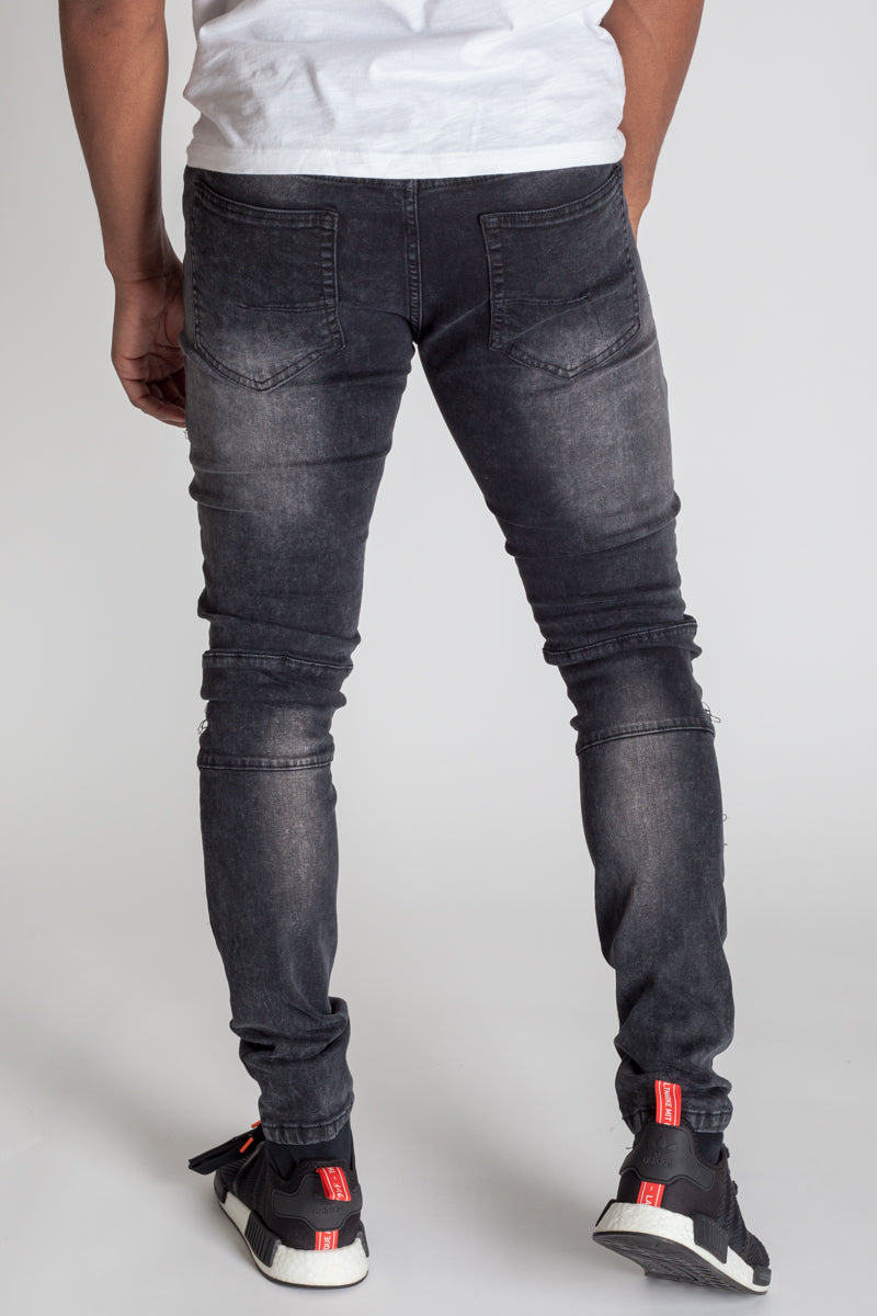 Pintucked Moto Jeans (Dark Medium Gray) (1672985182310)