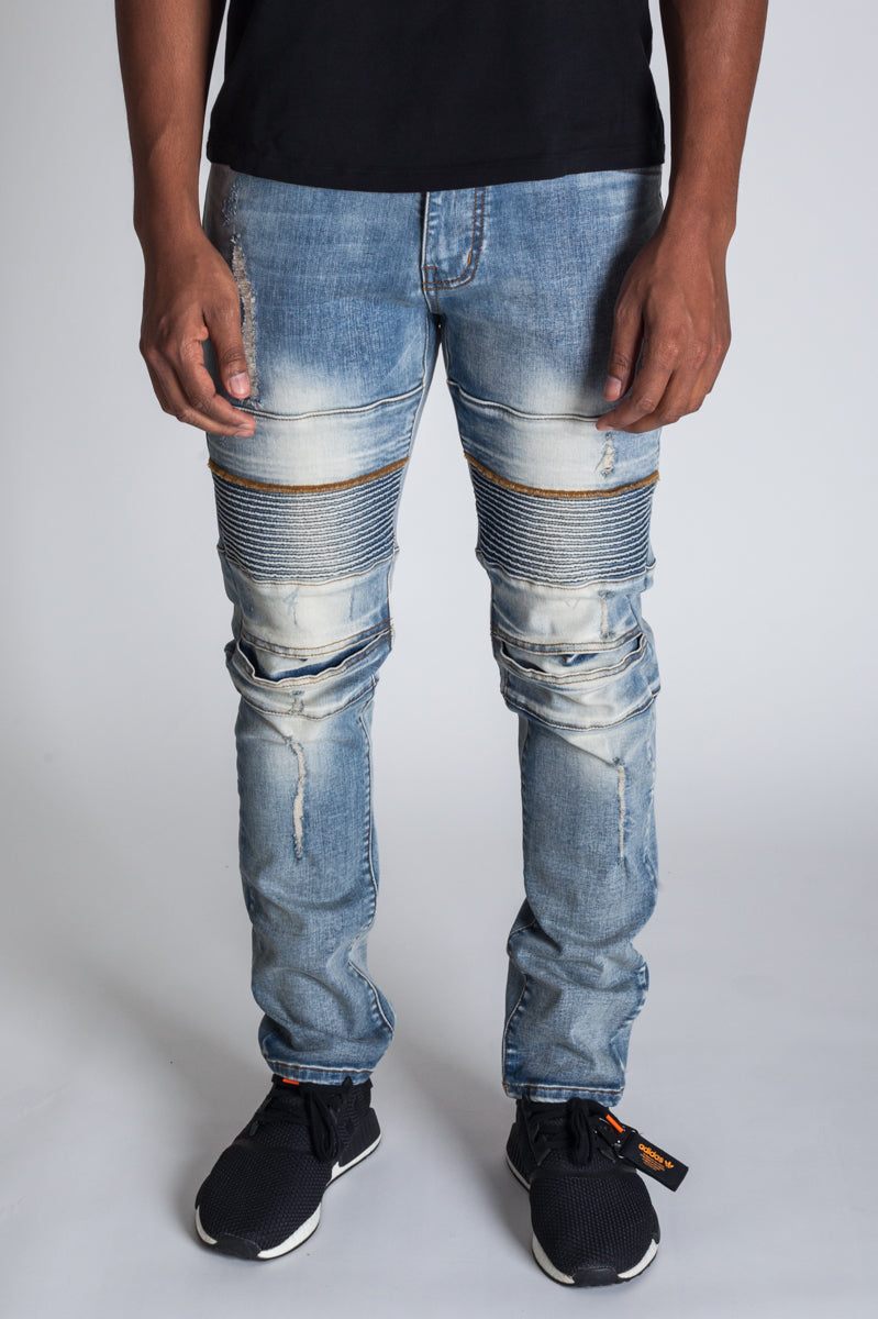 Distressed Biker Jeans (Vintage Medium Blue) (1645443055718)