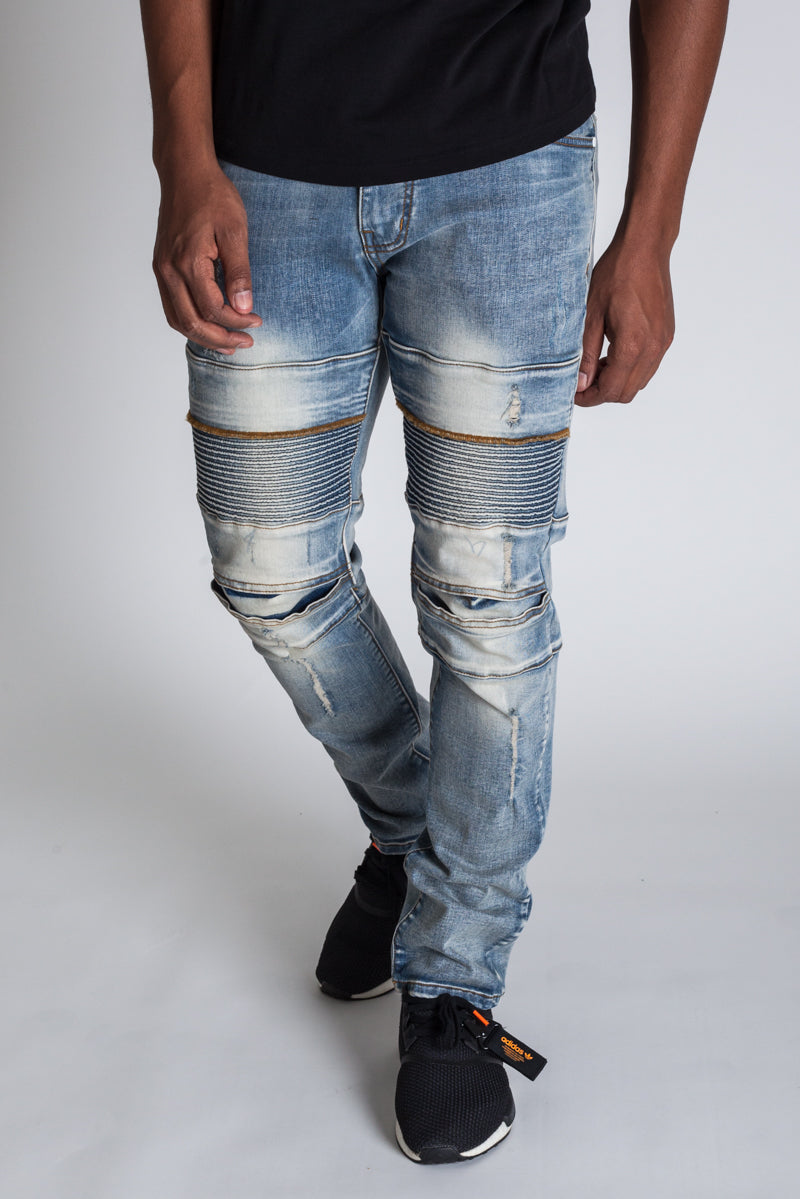 Distressed Biker Jeans (Vintage Medium Blue) (1645443055718)