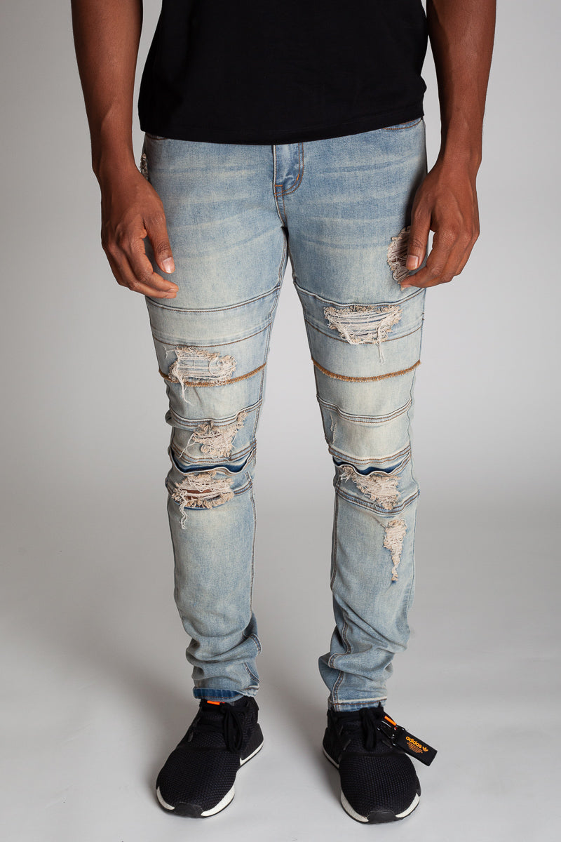 Destroyed Panel Jeans (Tinted Light Blue) (3876668768358)