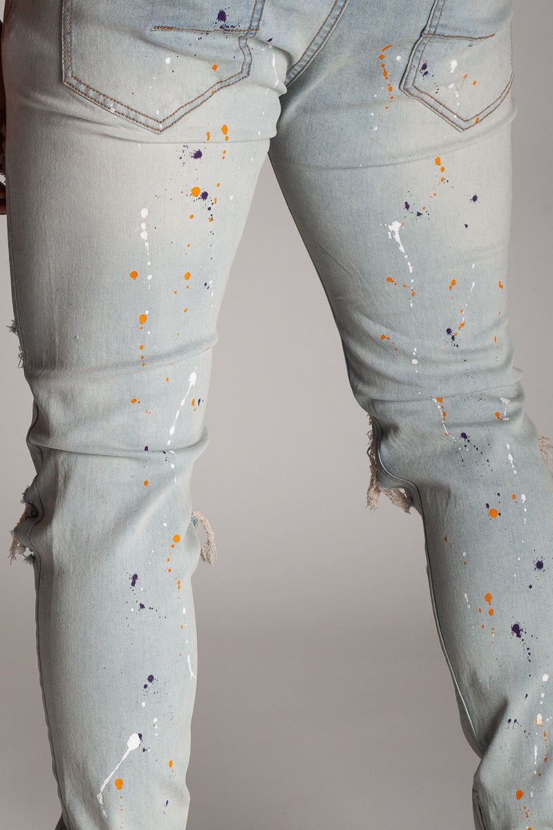 Painter Splatter Ankle Zip Jeans (Vintage Light Blue) (3876249501798)
