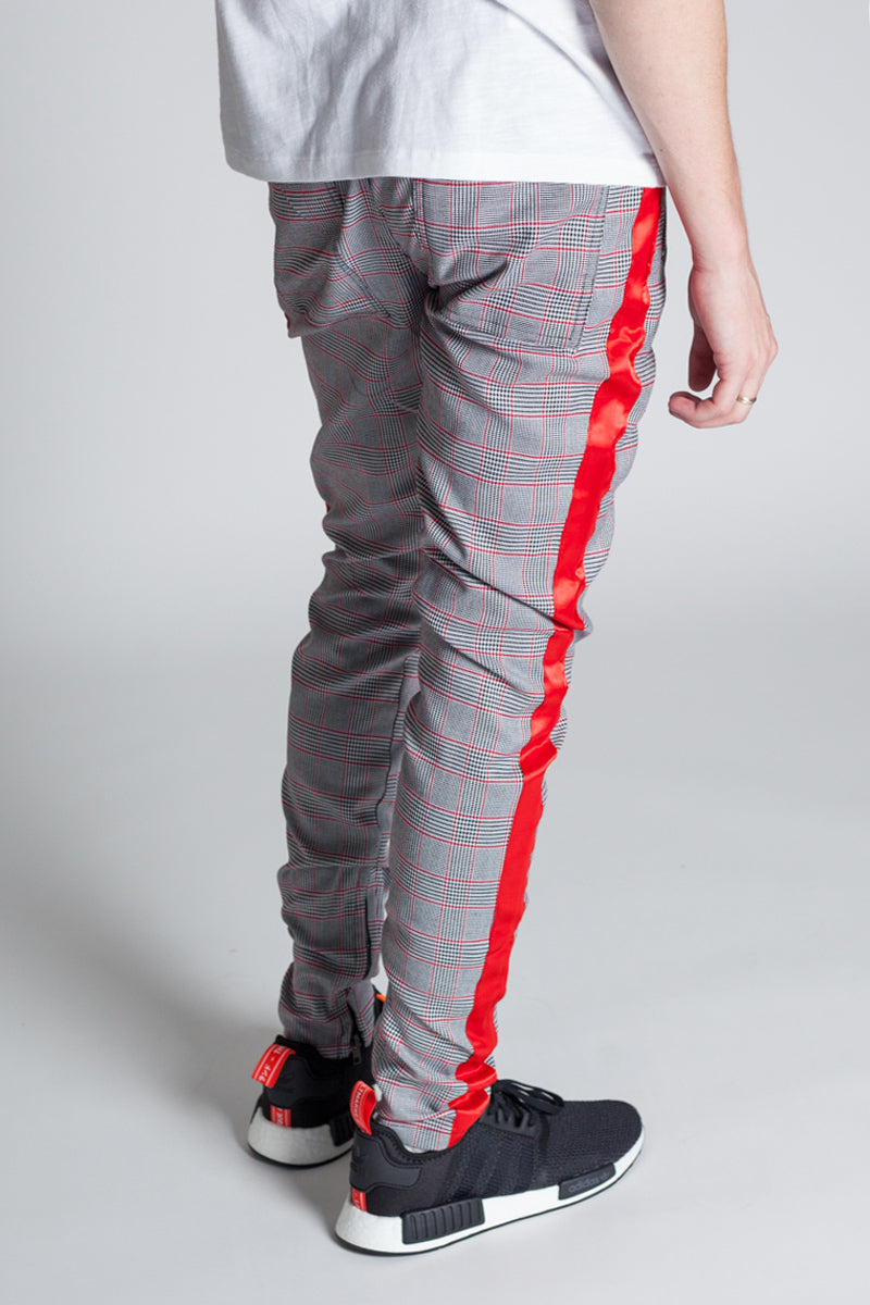 Plaid Track Pants with Ankled Zippers (Black/Red) (1164210012204)