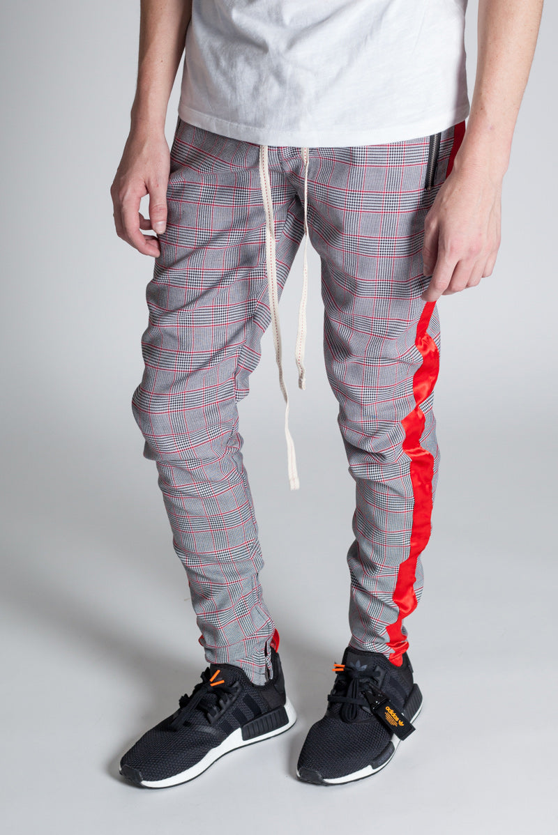 Plaid Track Pants with Ankled Zippers (Black/Red) (1164210012204)