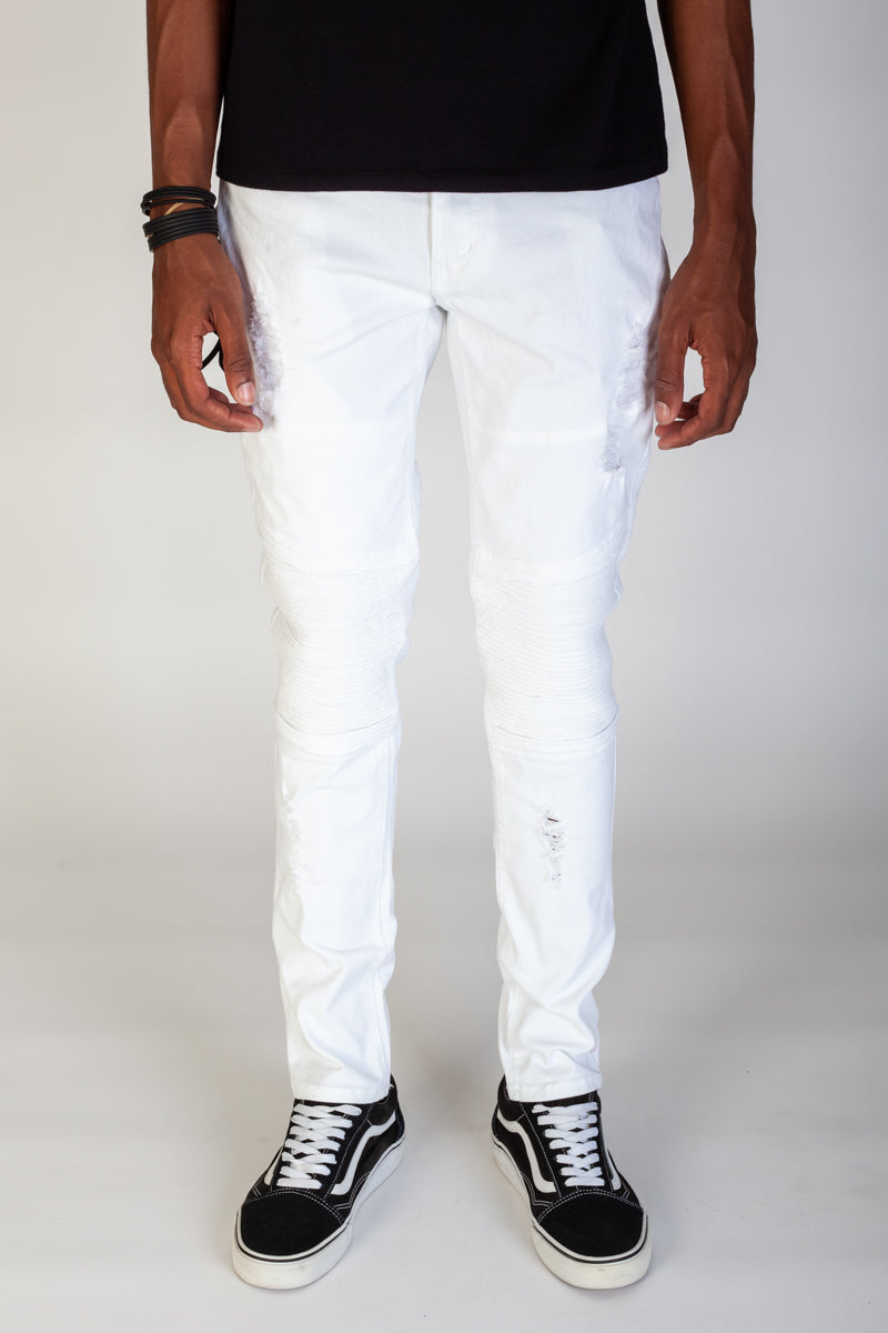 Distressed Moto Pants (White) (3929963298918)