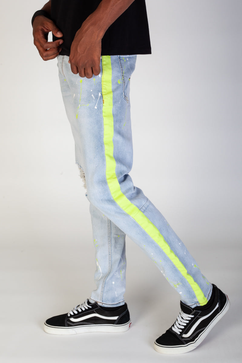 Print Stripe Jeans w/ Paint Splatter (Light Blue) (3929937281126)
