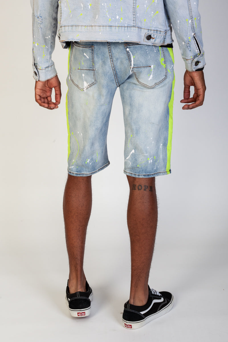 Paint Striped Shorts With Paint Splatter (Light Blue) (4605380886630)