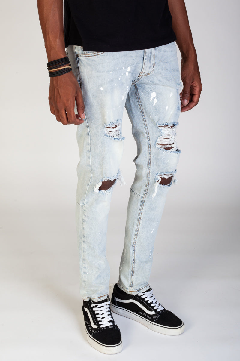 Destroyed and Distressed Skinny Jeans (Ice Blue) (4309395832934)
