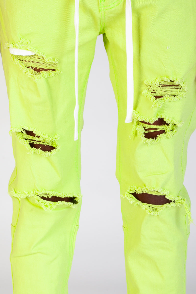Destroyed Pants With Drawstring (Lime) (3961268240486)