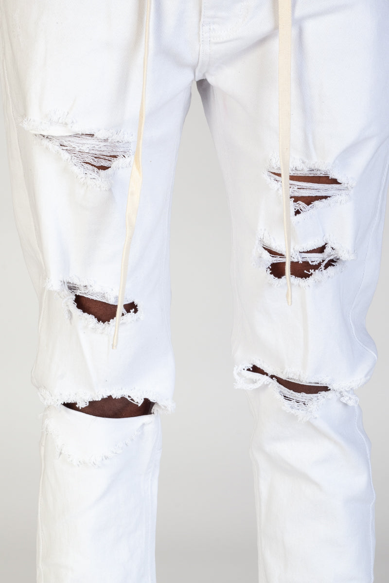 Destroyed Pants With Drawstring (White) (3962606944358)