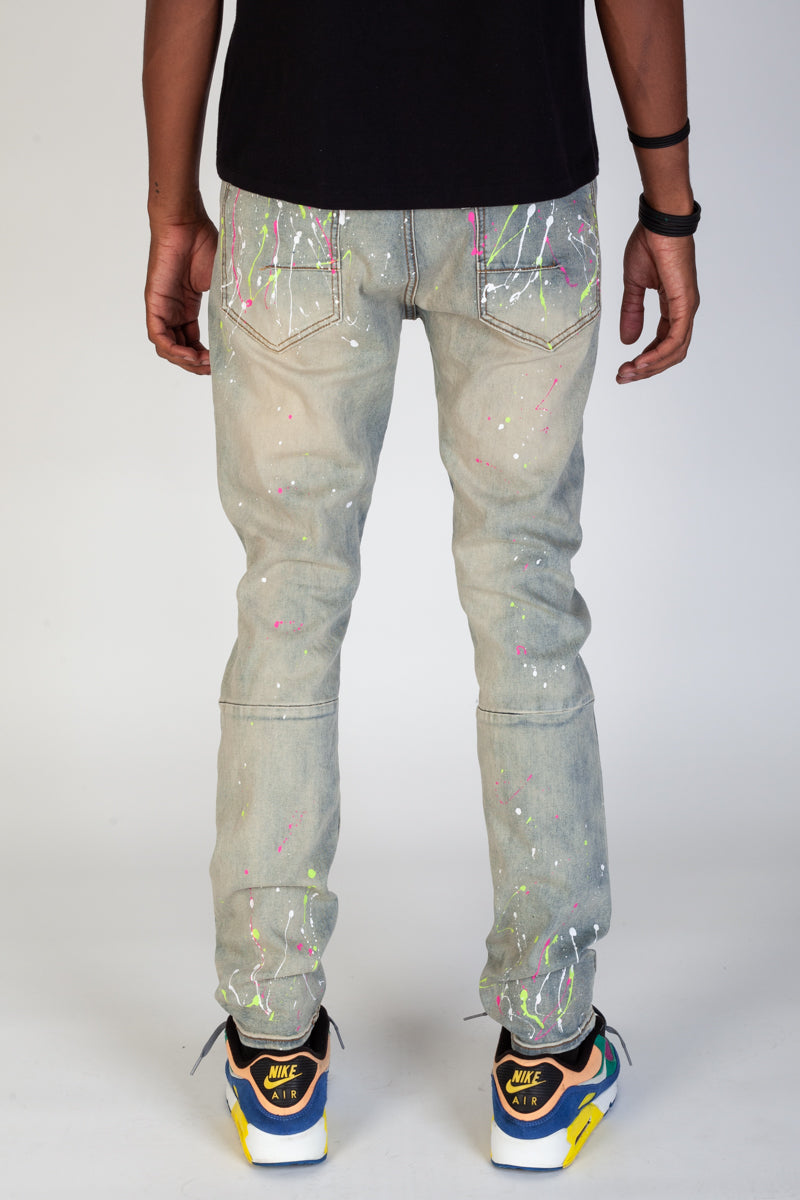 Neon Paint Splatter Jeans (Tinted Light Blue) (3880022704230)