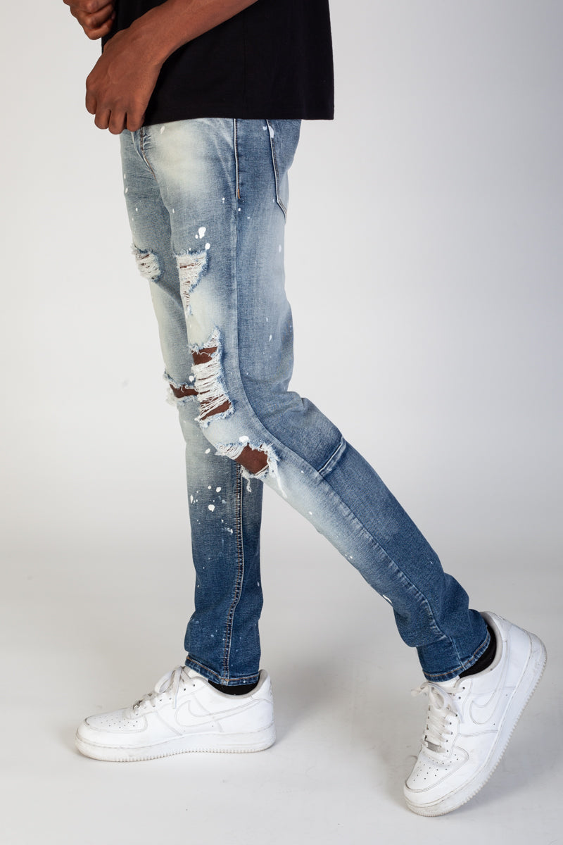 Destroyed and Distressed Skinny Jeans (Faded Blue) (4309431222374)
