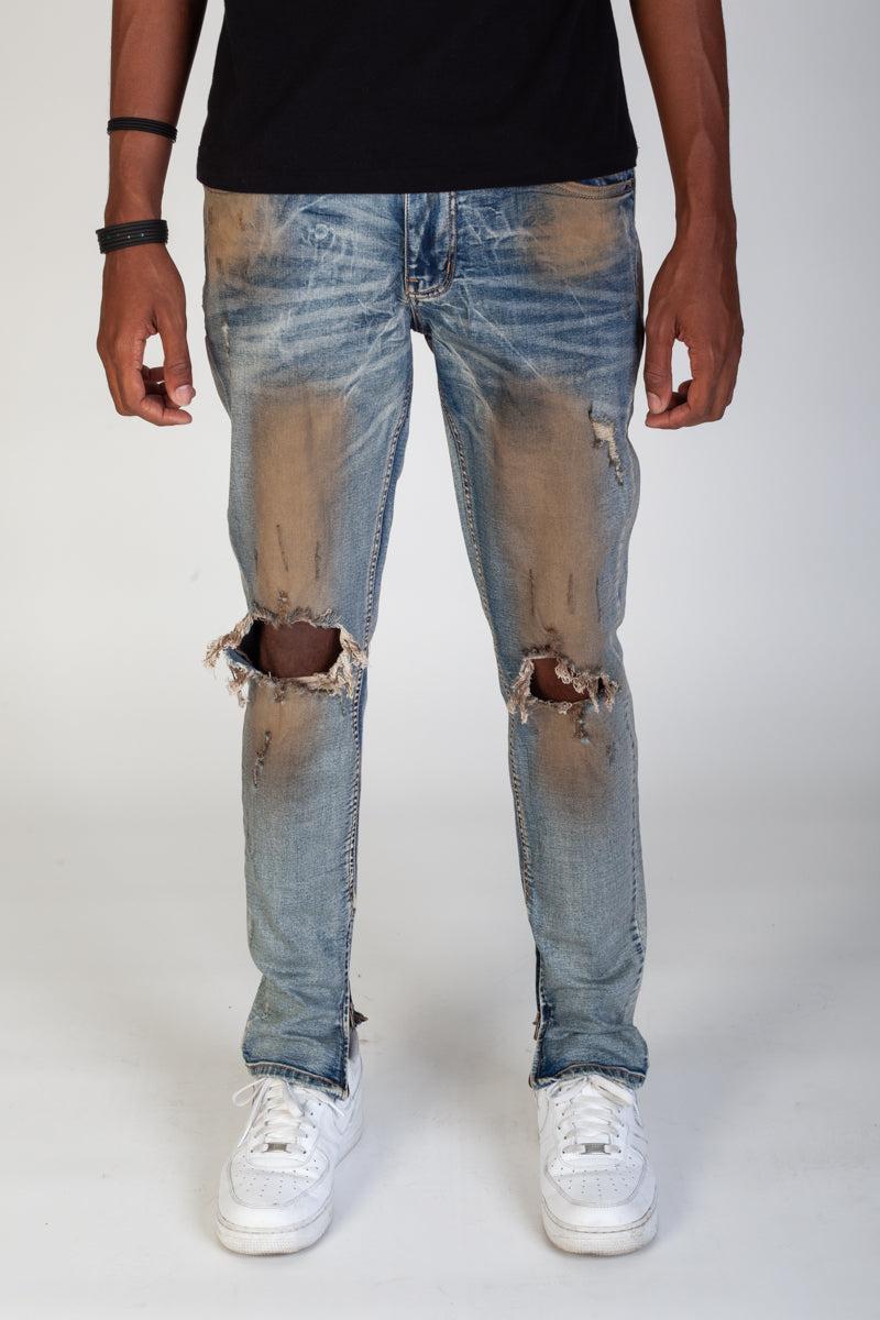 Skinny Fit Ankle Zip Jeans (Rust Blue) (3961185730662)