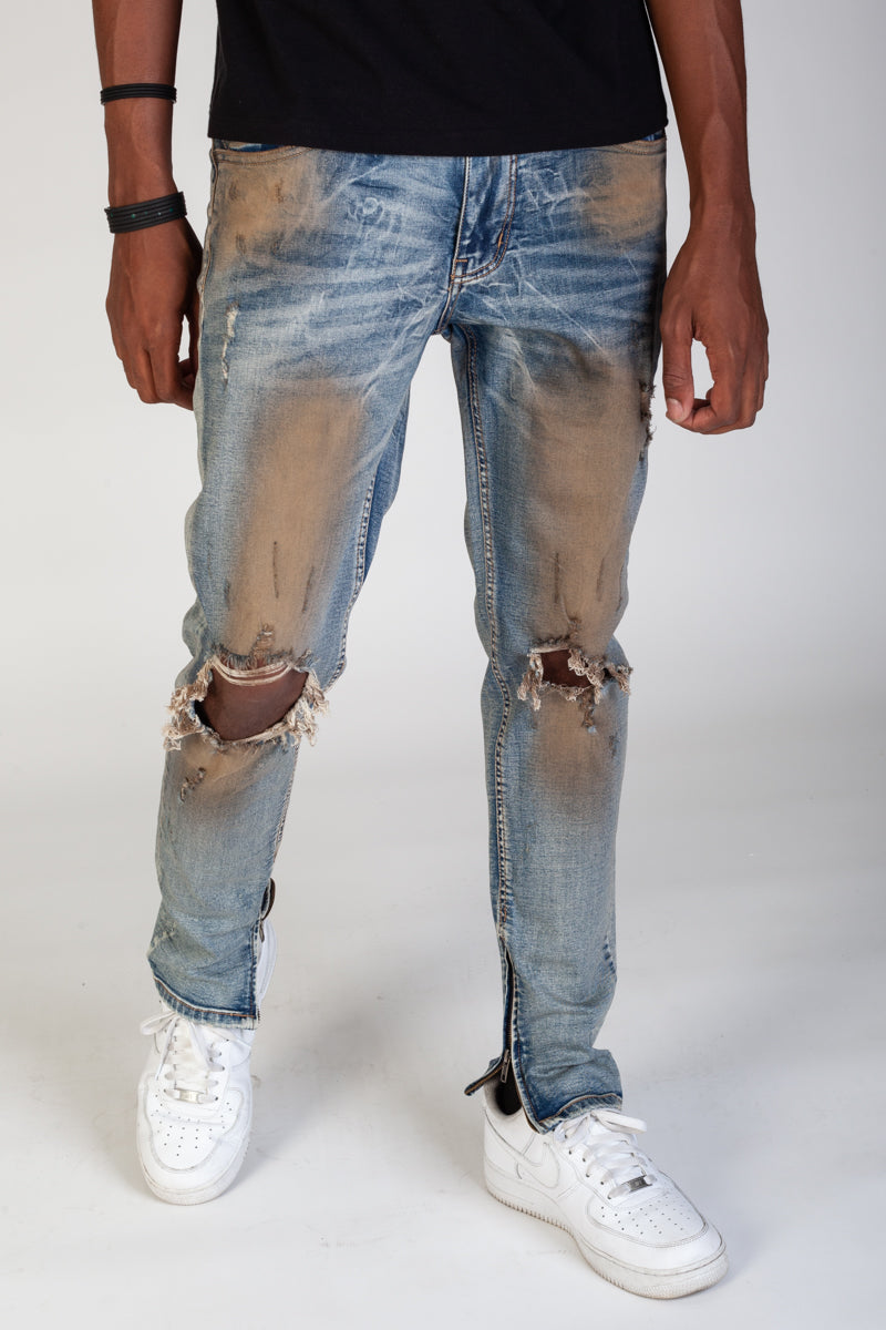 Skinny Fit Ankle Zip Jeans (Rust Blue) (3961185730662)