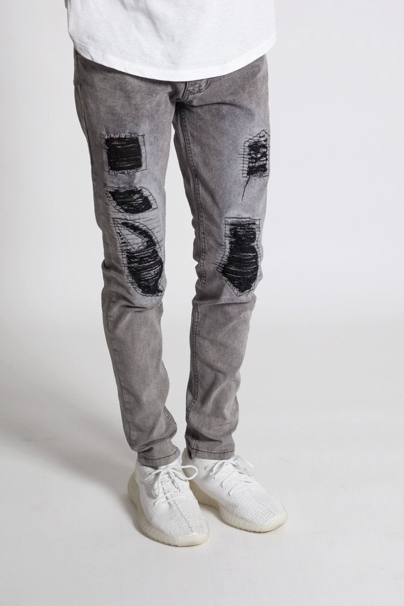 Distressed Moto Skinny Jeans (Grey) (1049716490284)