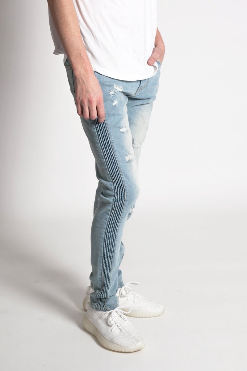 Ribbed Panel Moto Jeans (Pale Blue) (912593158188)