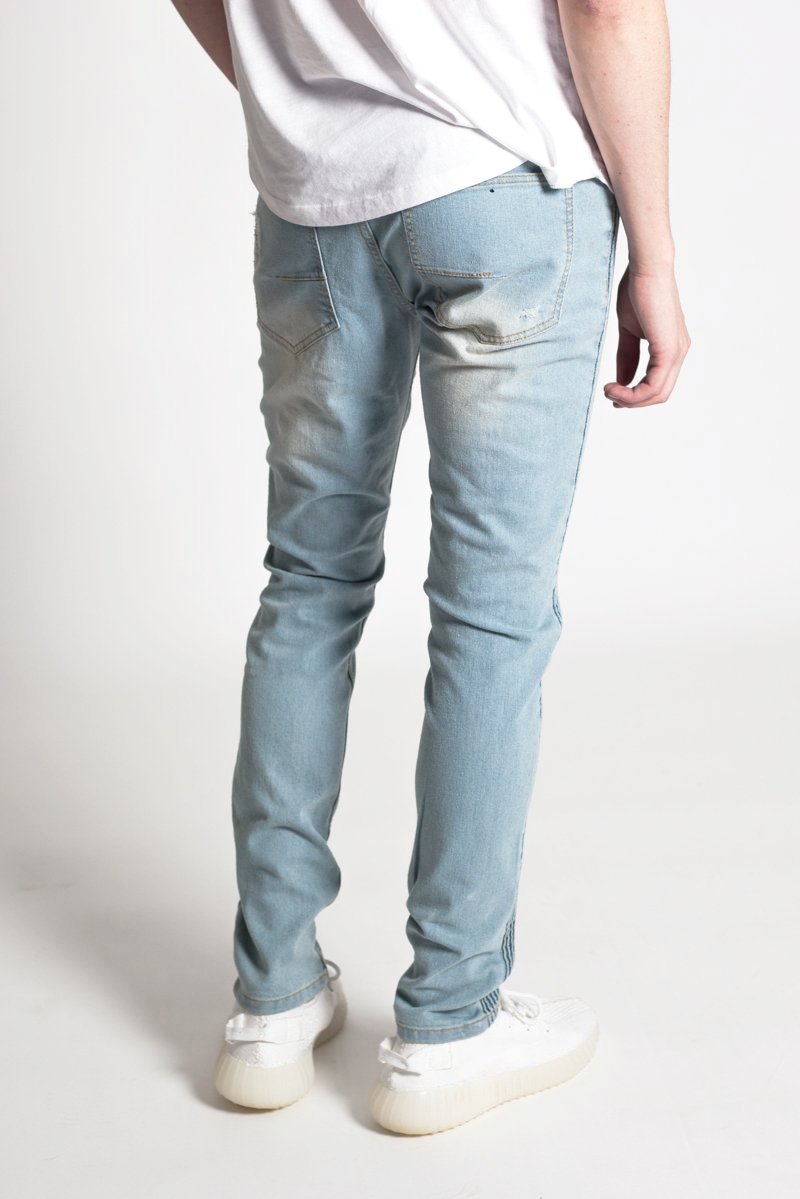 Ribbed Panel Moto Jeans (Pale Blue) (912593158188)