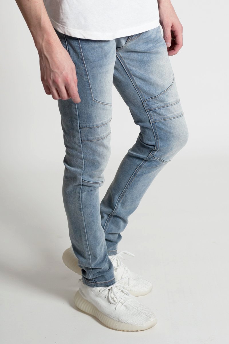 Paneled Skinny Jeans (Med. Blue) (801049083948)