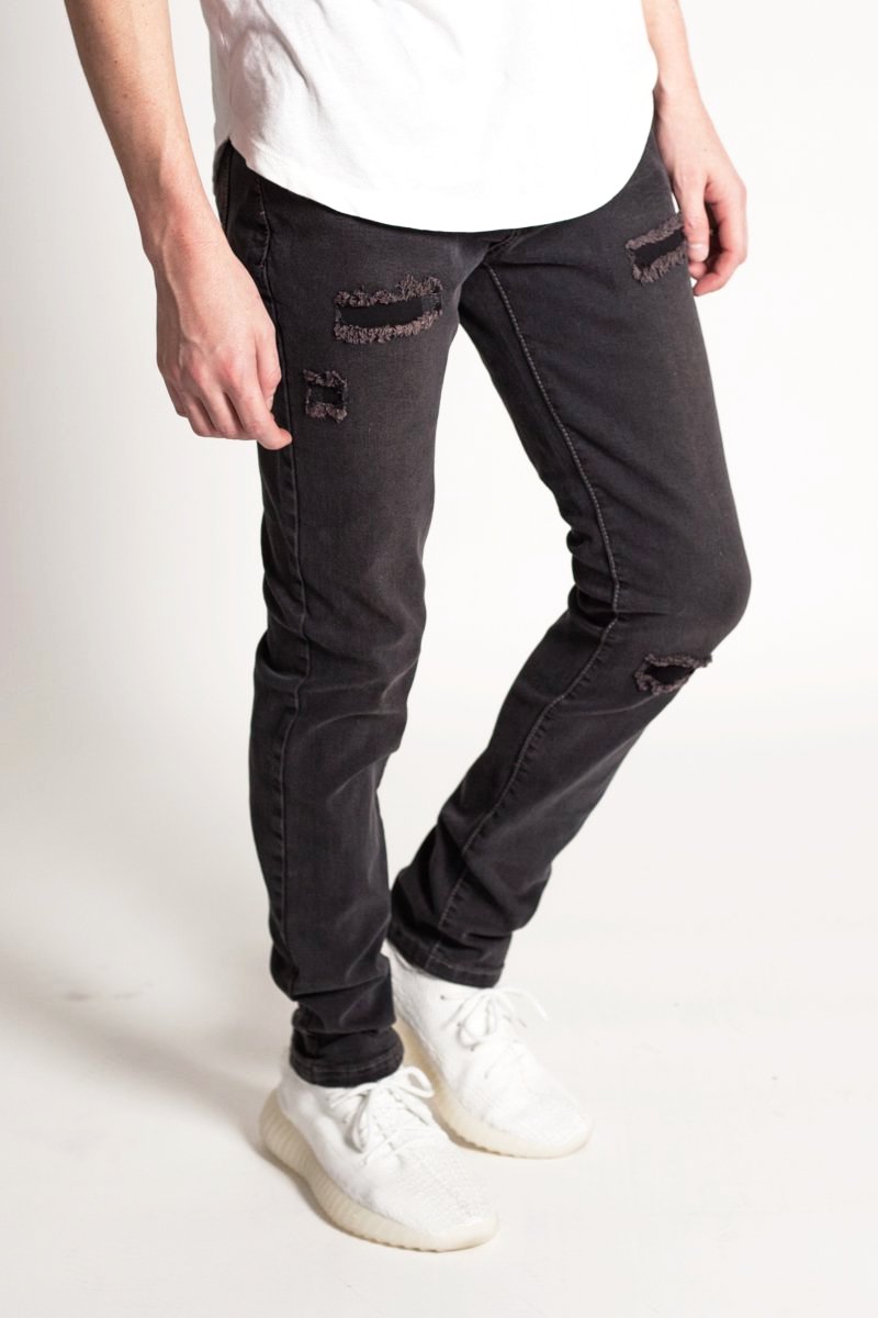 Patched Skinny Jeans (Dark Grey) (802229714988)