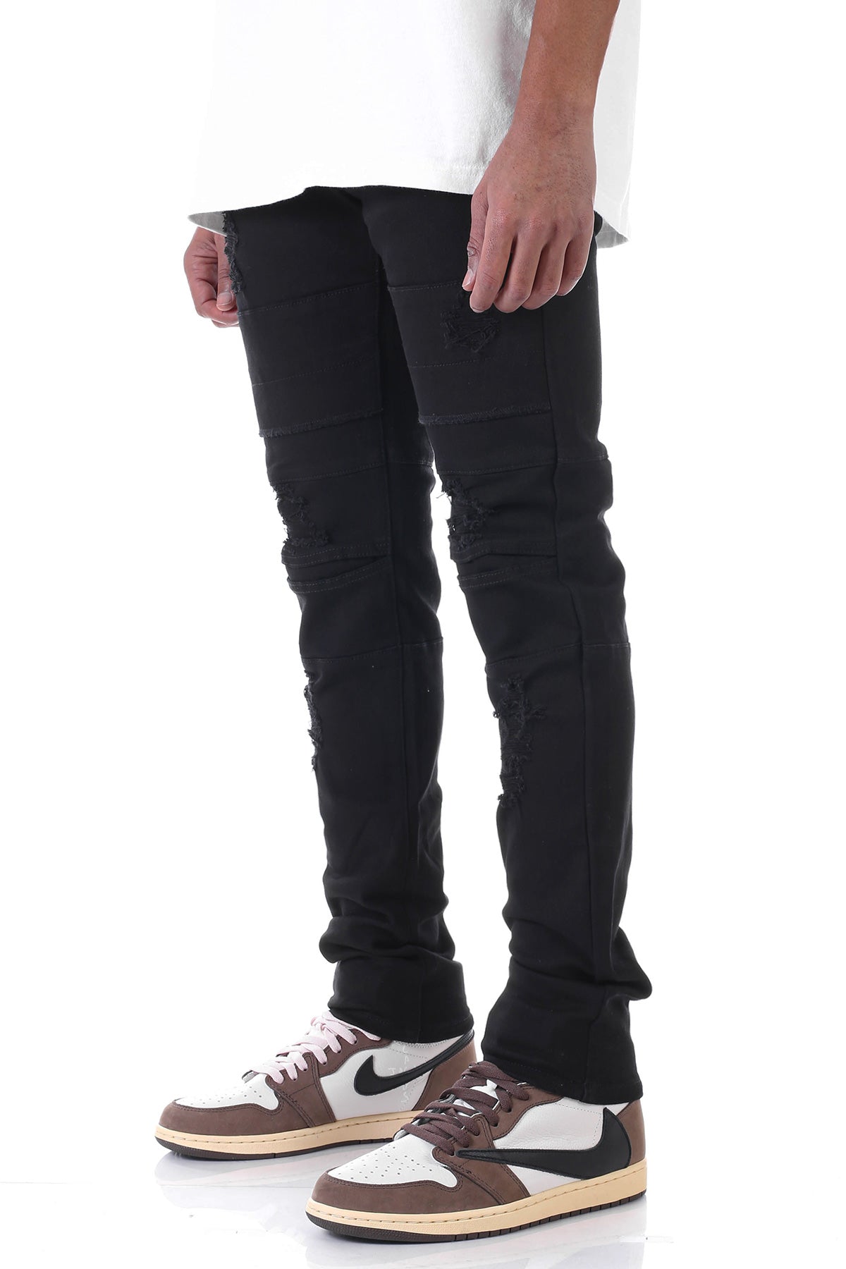 Destroyed Jeans with Panels (Black) (1602819555430)