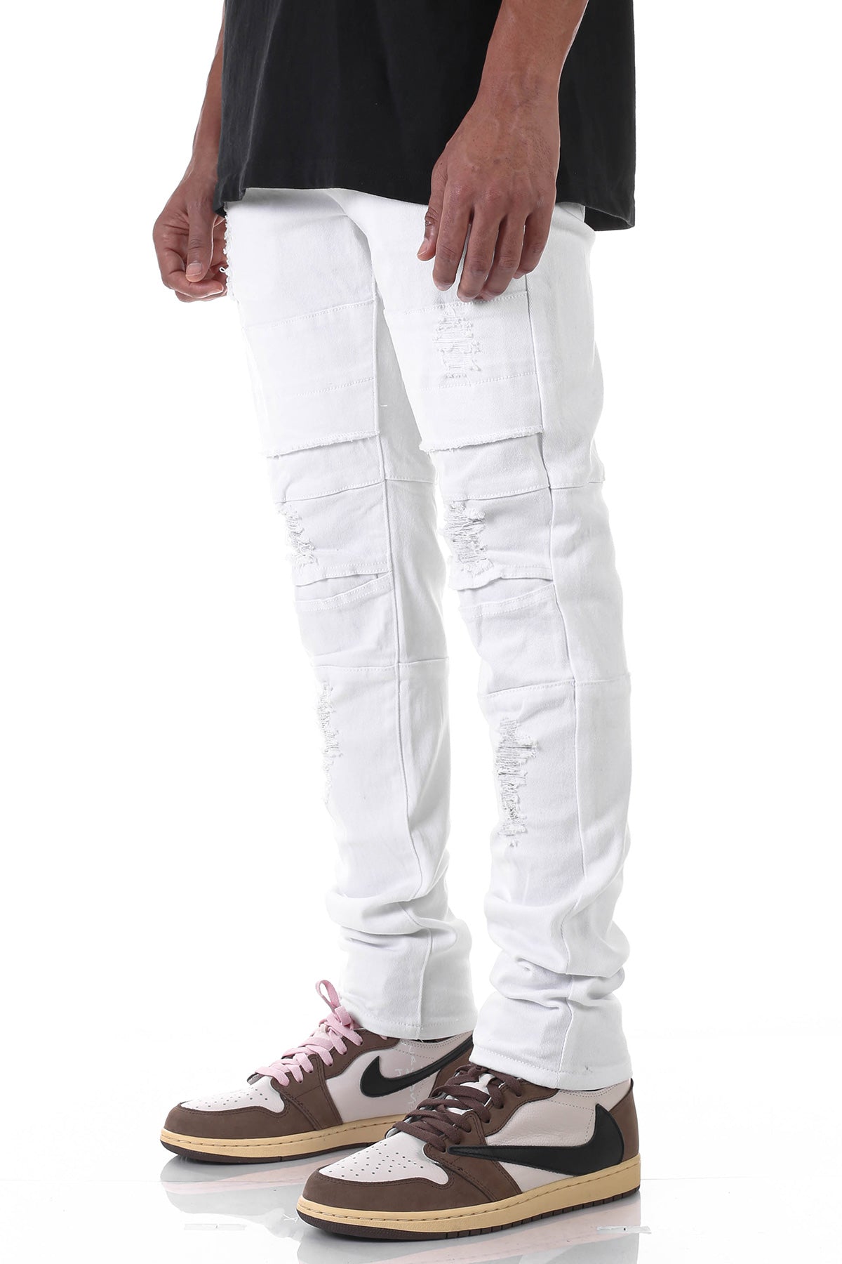 Destroyed Jeans with Panels (White) (1602822570086)