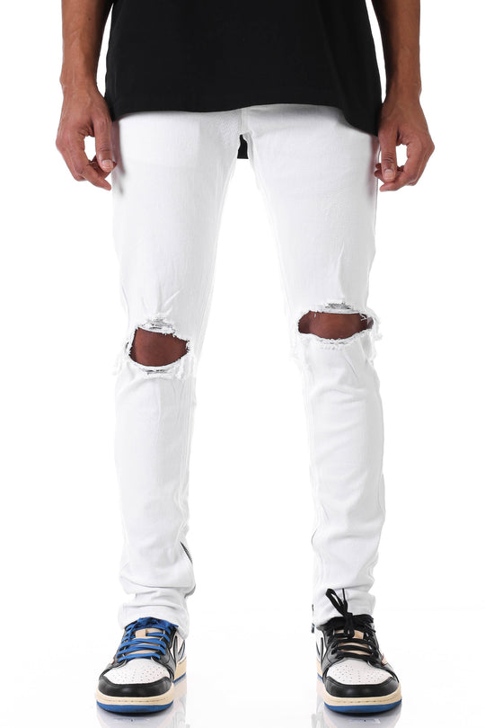 DESTROYED AT KNEE ANKLE ZIP PANTS