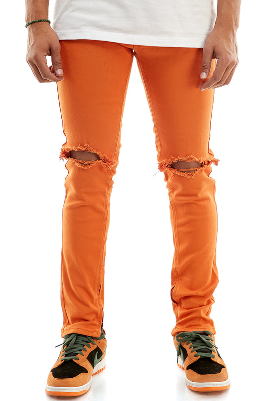 DESTROYED AT KNEE ANKLE ZIP PANTS