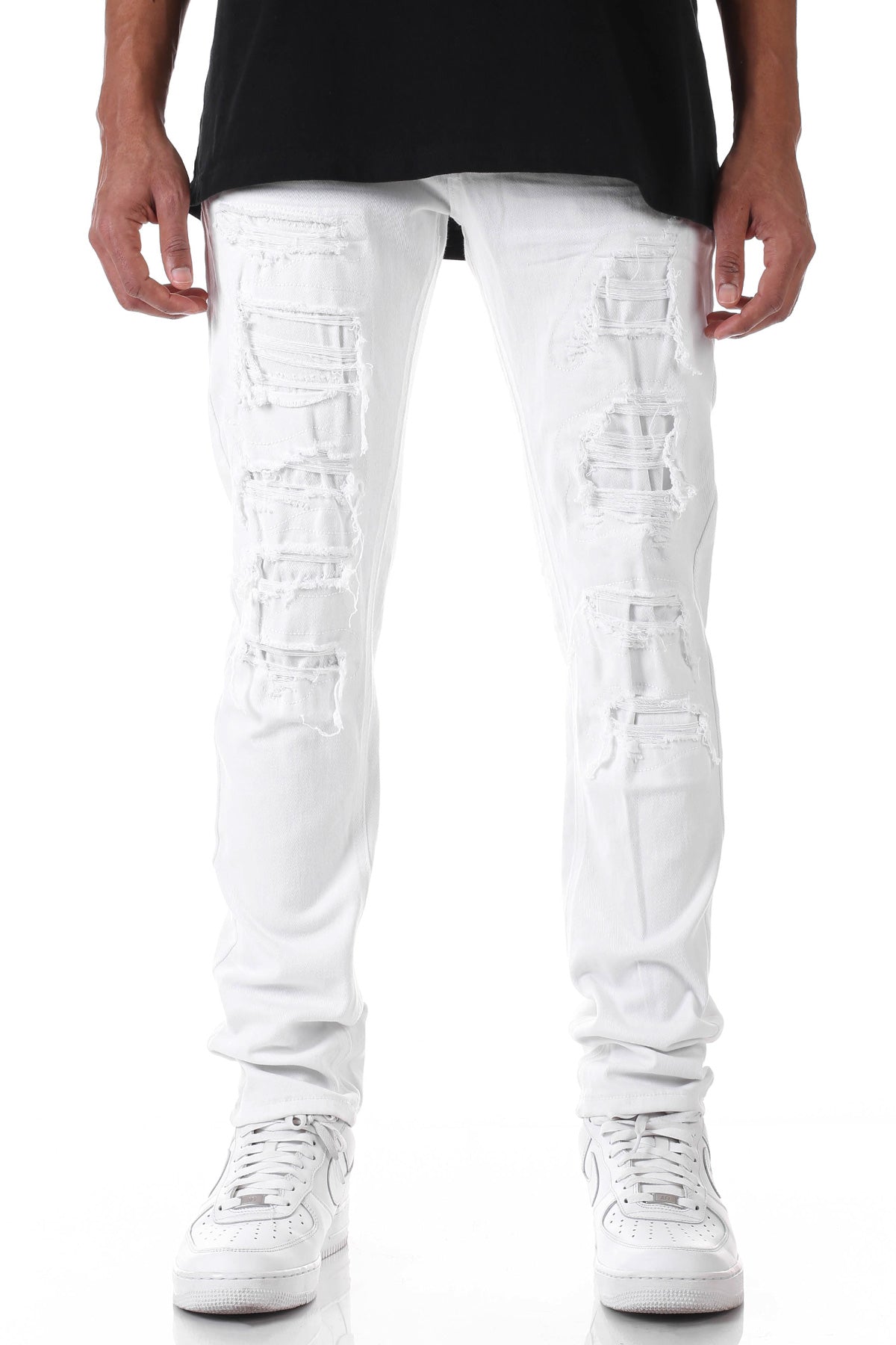 PATCHED AND DISTRESSED SKINNY PANTS