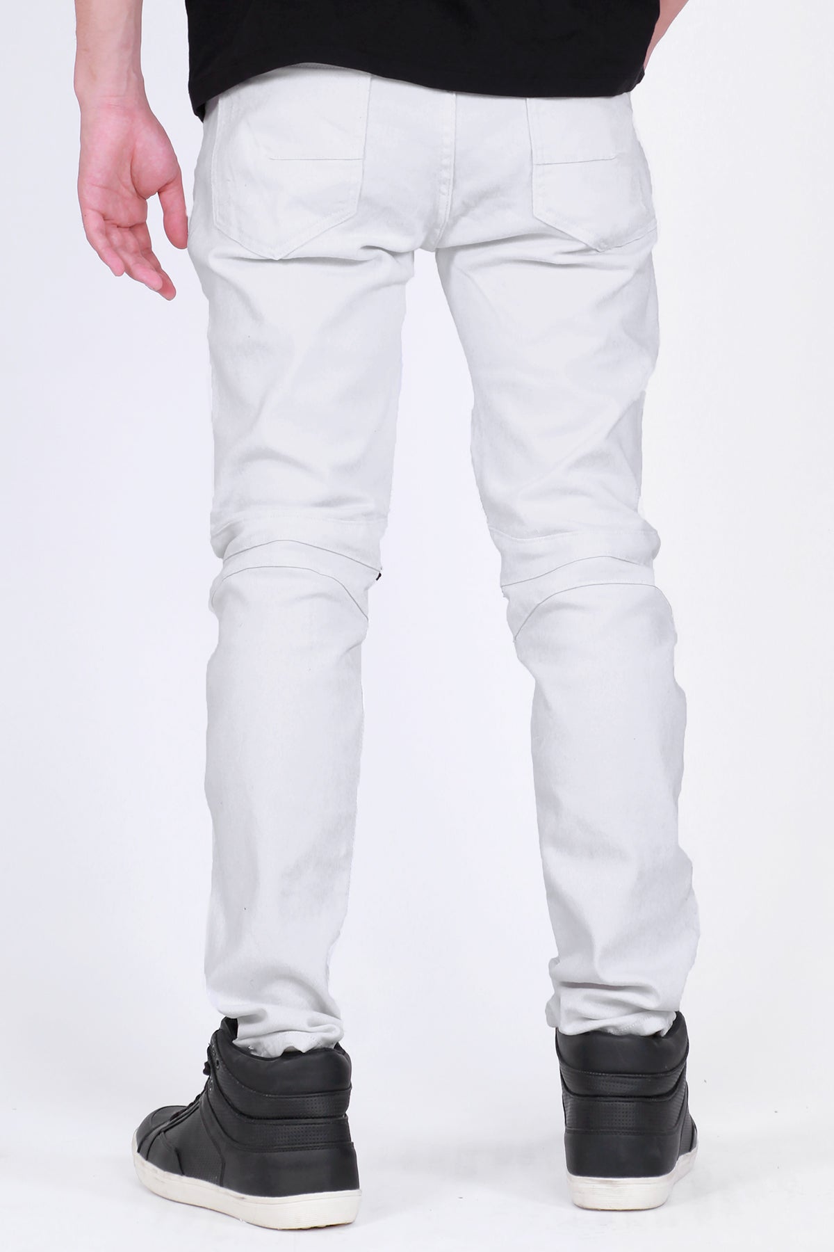 Knee Zippered Moto Pants (White) (4925380755558)