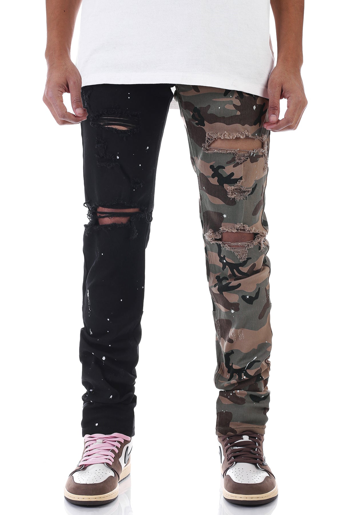 STACKED CONTRAST CAMO PANTS