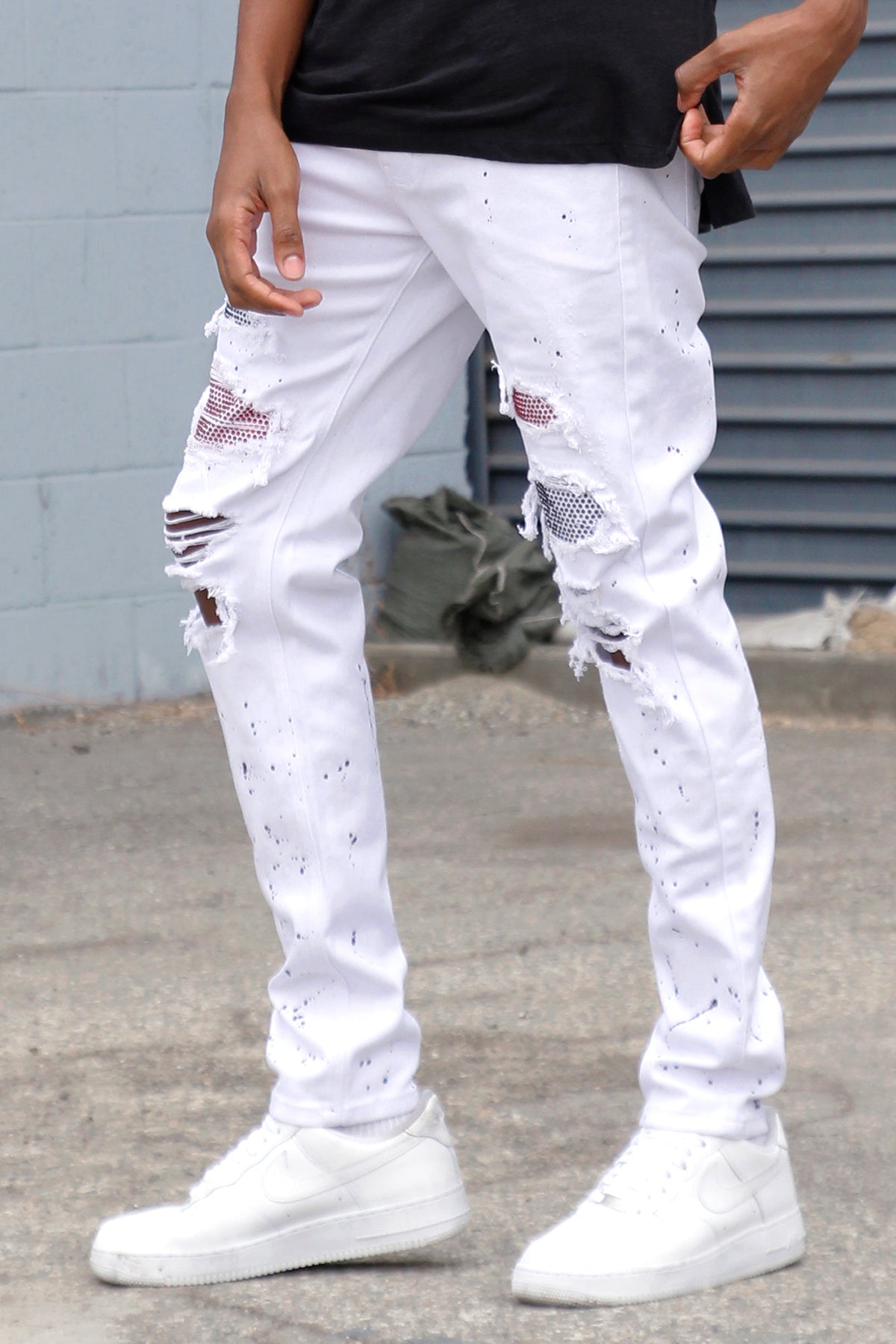 2Tone Rhinestones Patched Pants (White) (6547336462438)