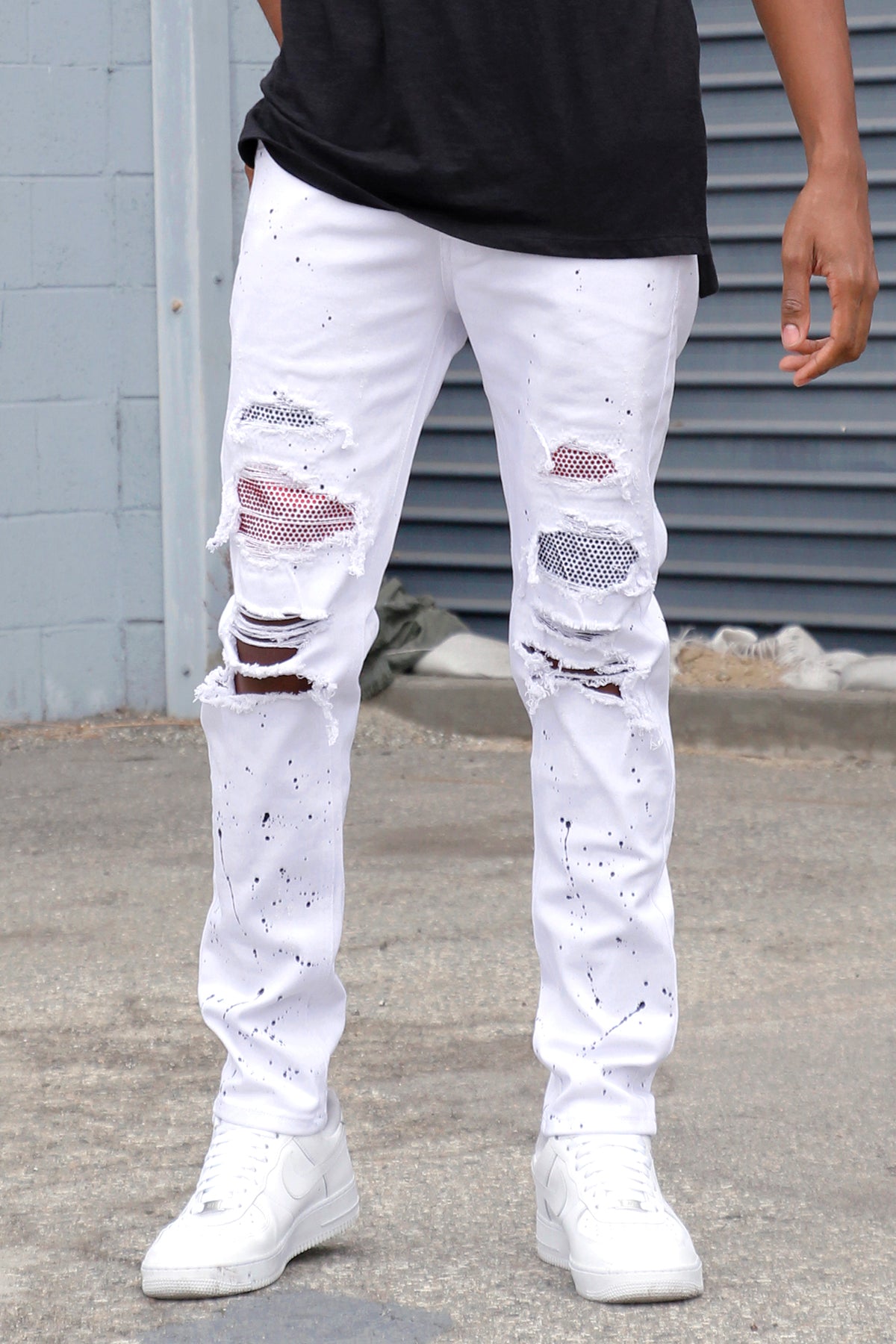 2Tone Rhinestones Patched Pants (White) (6547336462438)