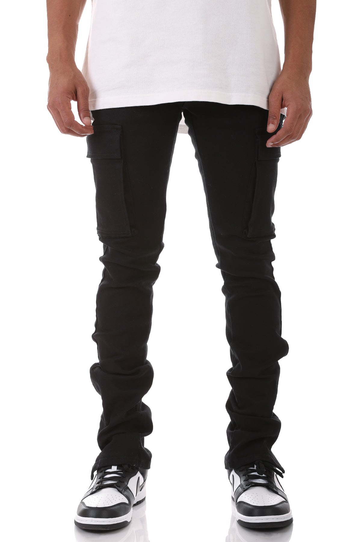 Stacked black cargo pants