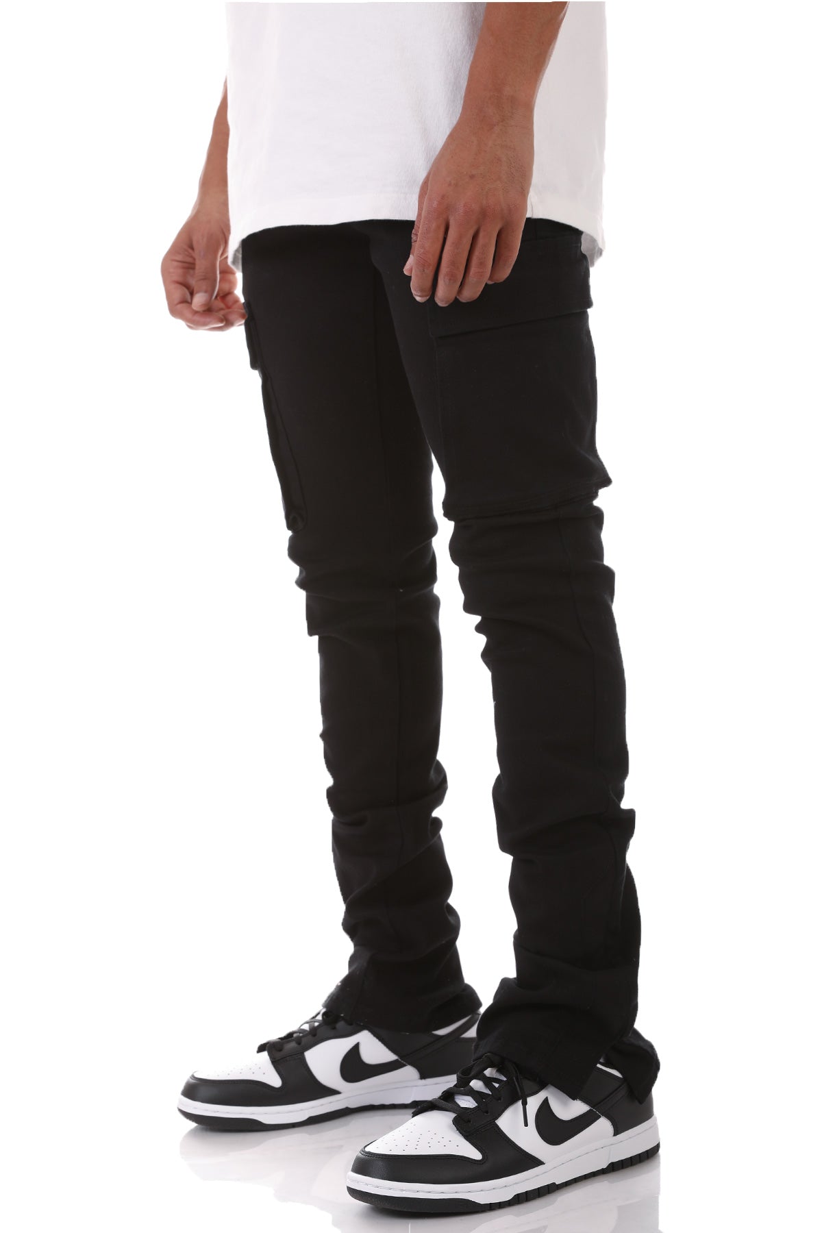 Stacked black cargo pants