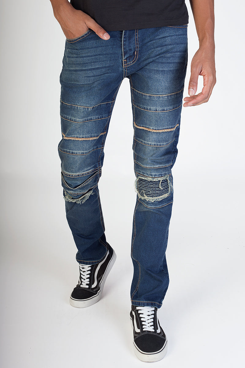 Slim Knee Patch Jeans (Aged Blue) (4868237361254)
