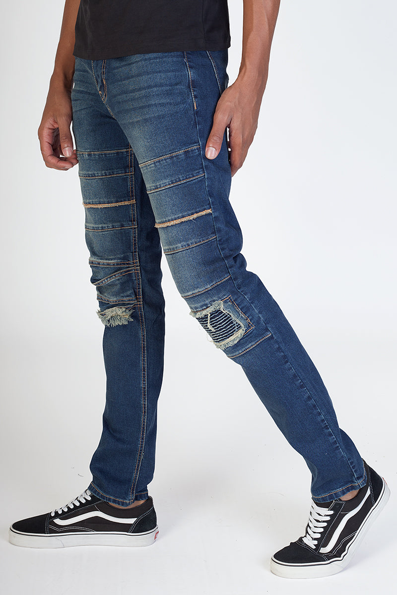 Slim Knee Patch Jeans (Aged Blue) (4868237361254)