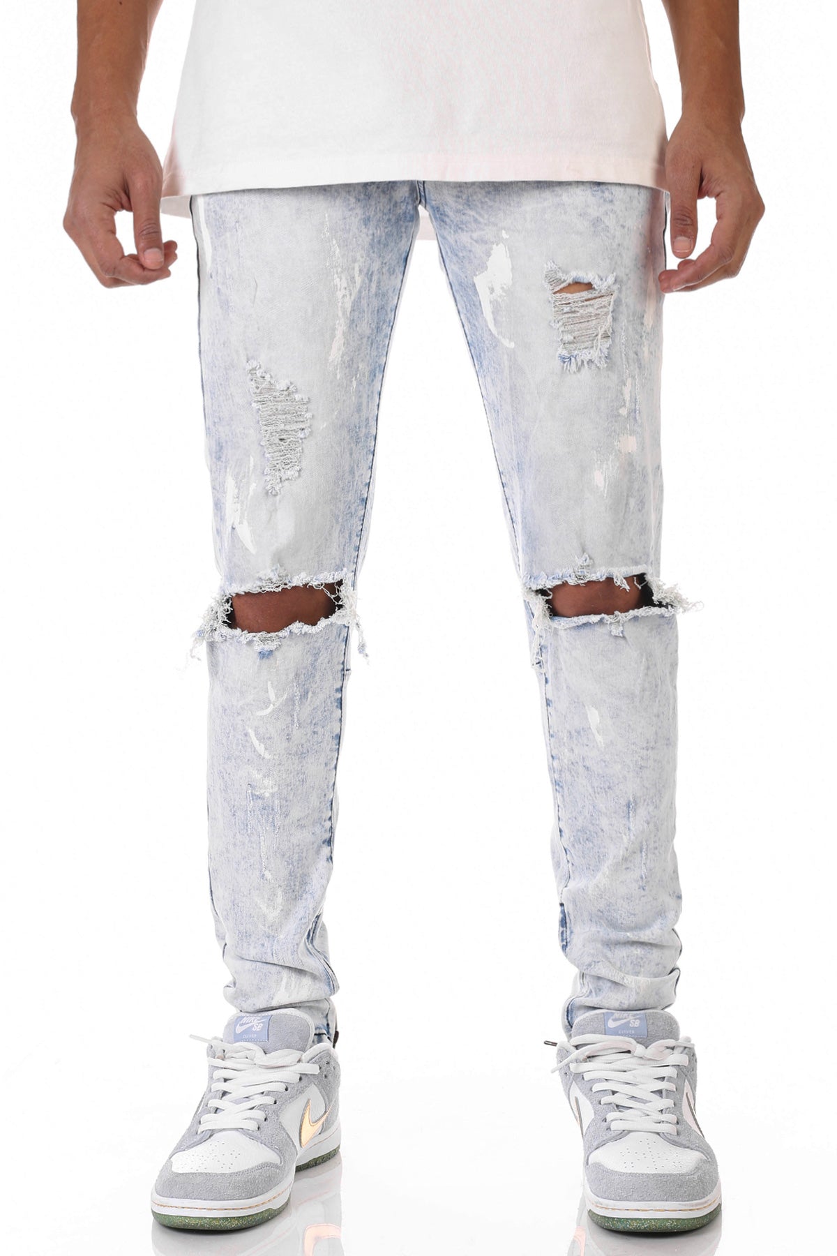 PAINT DABBED ANKLE ZIP JEANS