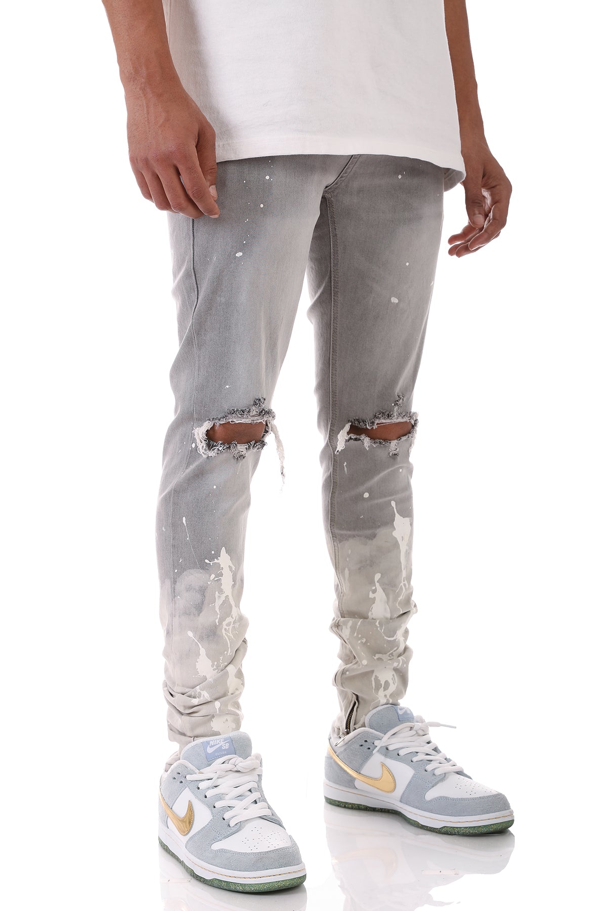 PAINTER'S DISTRESSED ANKLE ZIP JEANS