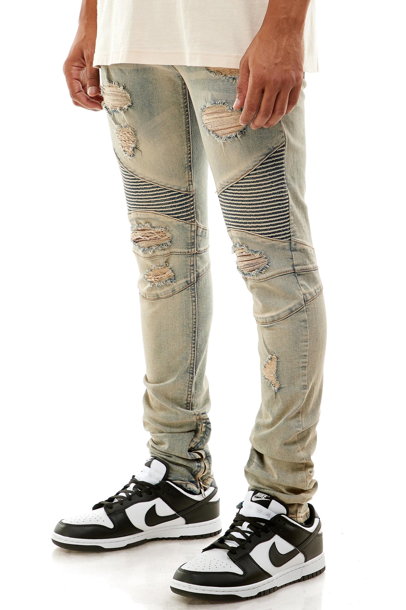 DESTROYED MOTO ANKLE ZIP JEANS