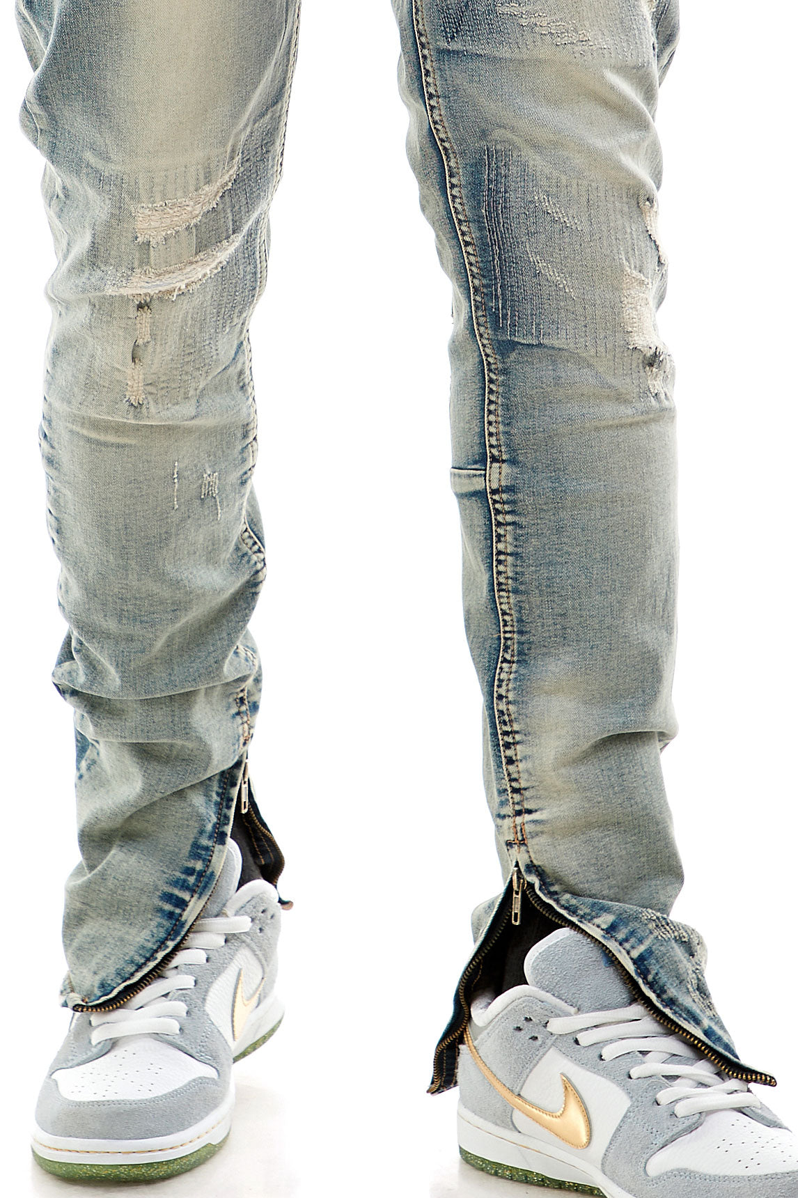 KY ALL-OVER STITCH ANKLE ZIP JEANS – KDNK