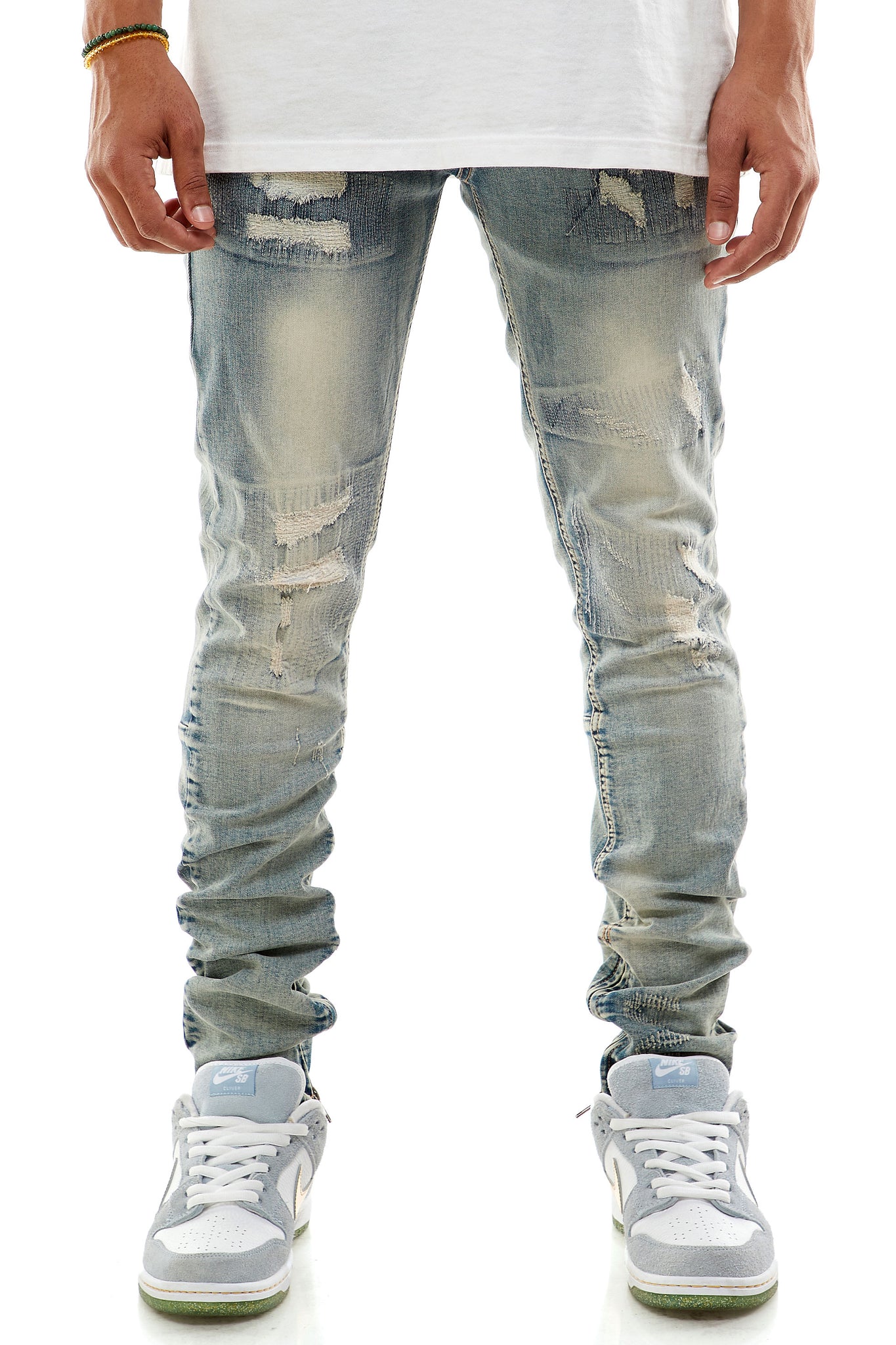 ALL-OVER STITCH ANKLE ZIP JEANS