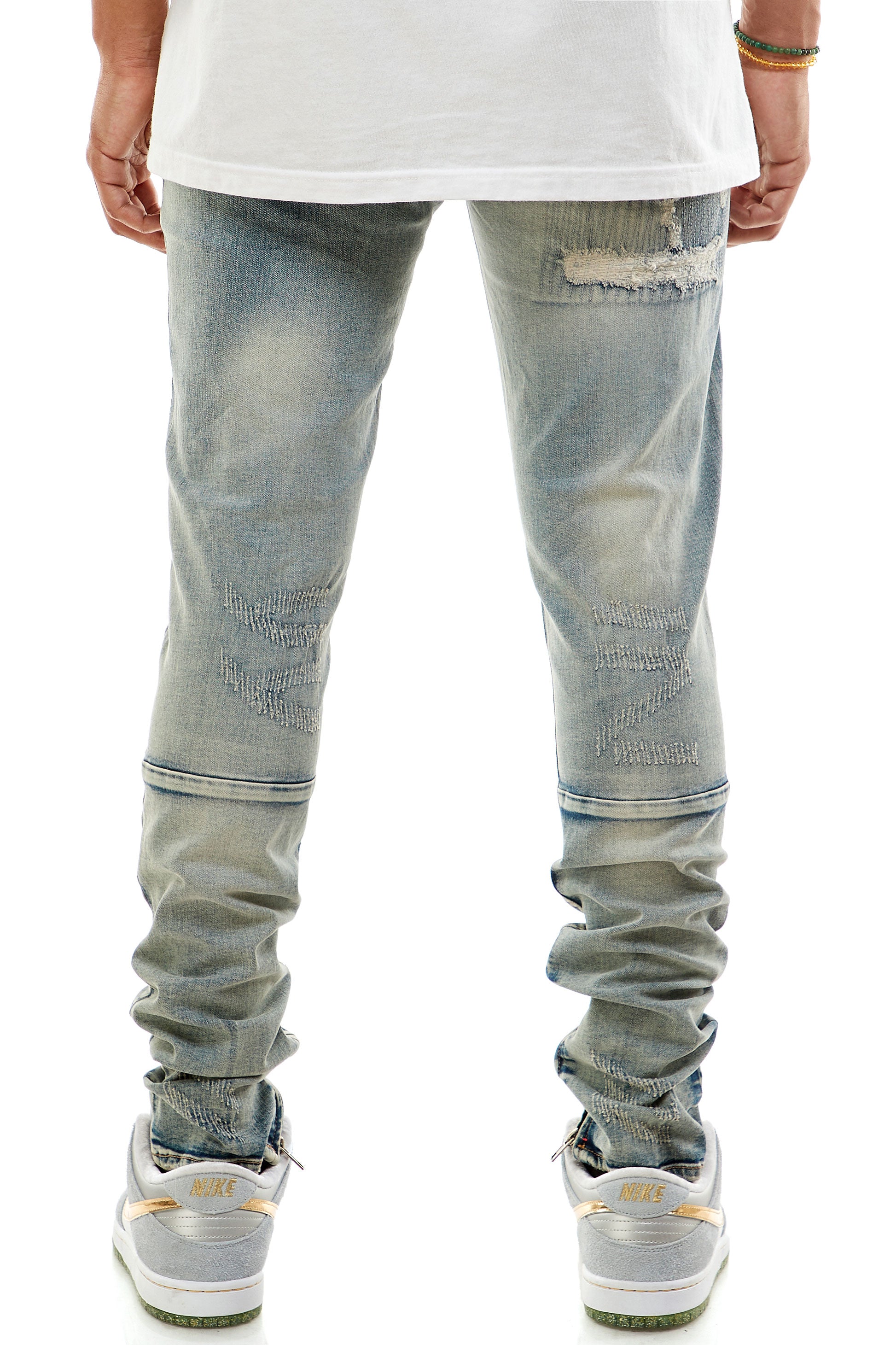 【なあ】BACK OPEN DENIM ALL IN ONE Flying Tomato Women's Light Wash Open Back Denim Jumpsuit