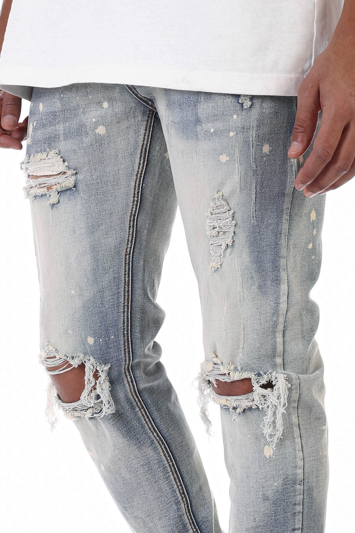 BLEACHED ANKLE ZIP JEANS WITH BLEACH SPOTS