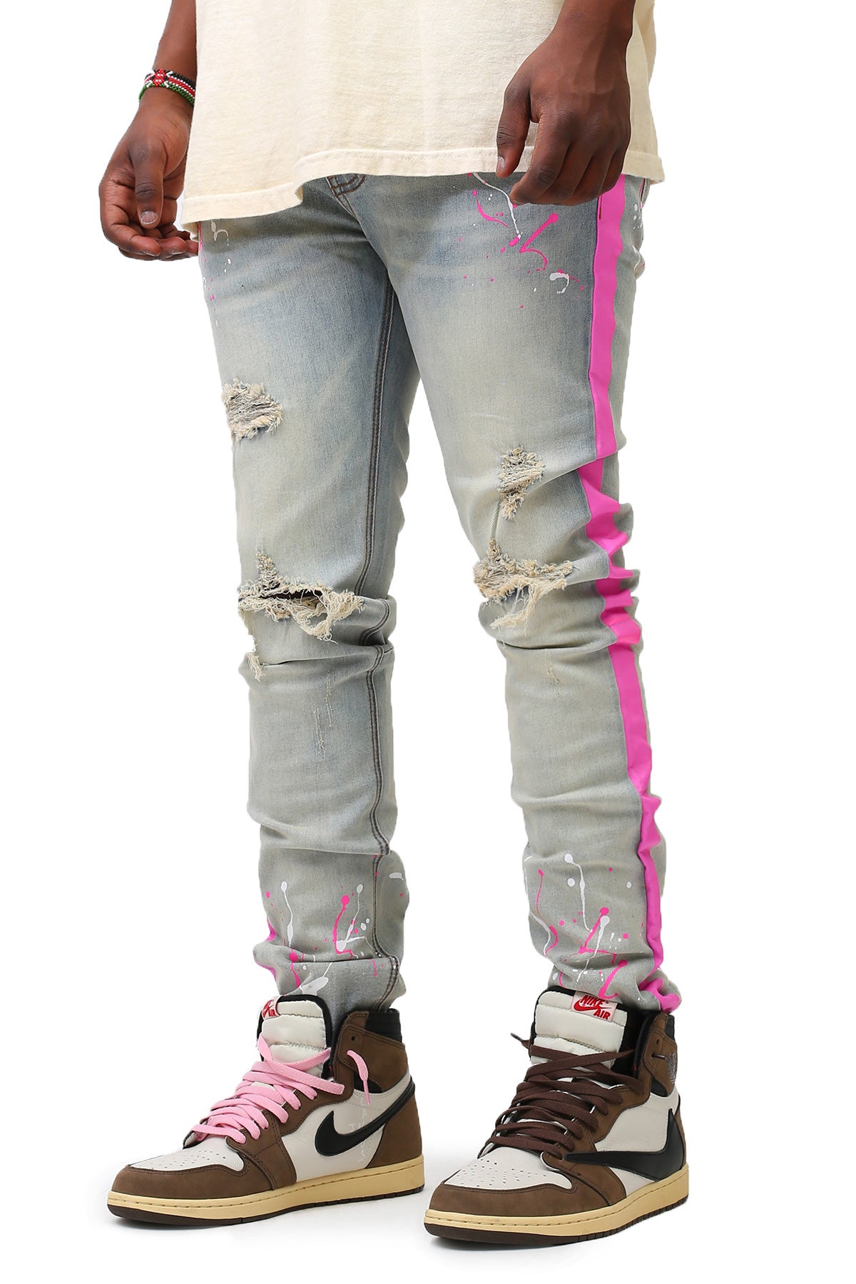 Paint Striped Jeans With Paint Splatter (Tinted Light Blue) (4471188848742)