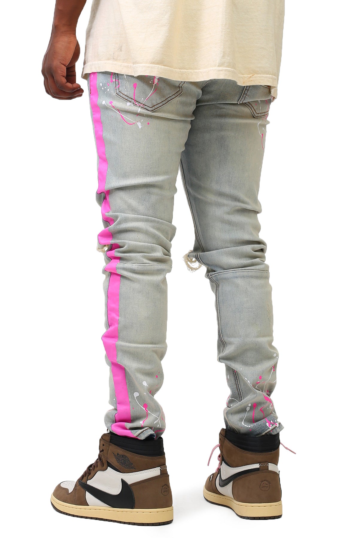 Paint Striped Jeans With Paint Splatter (Tinted Light Blue) (4471188848742)