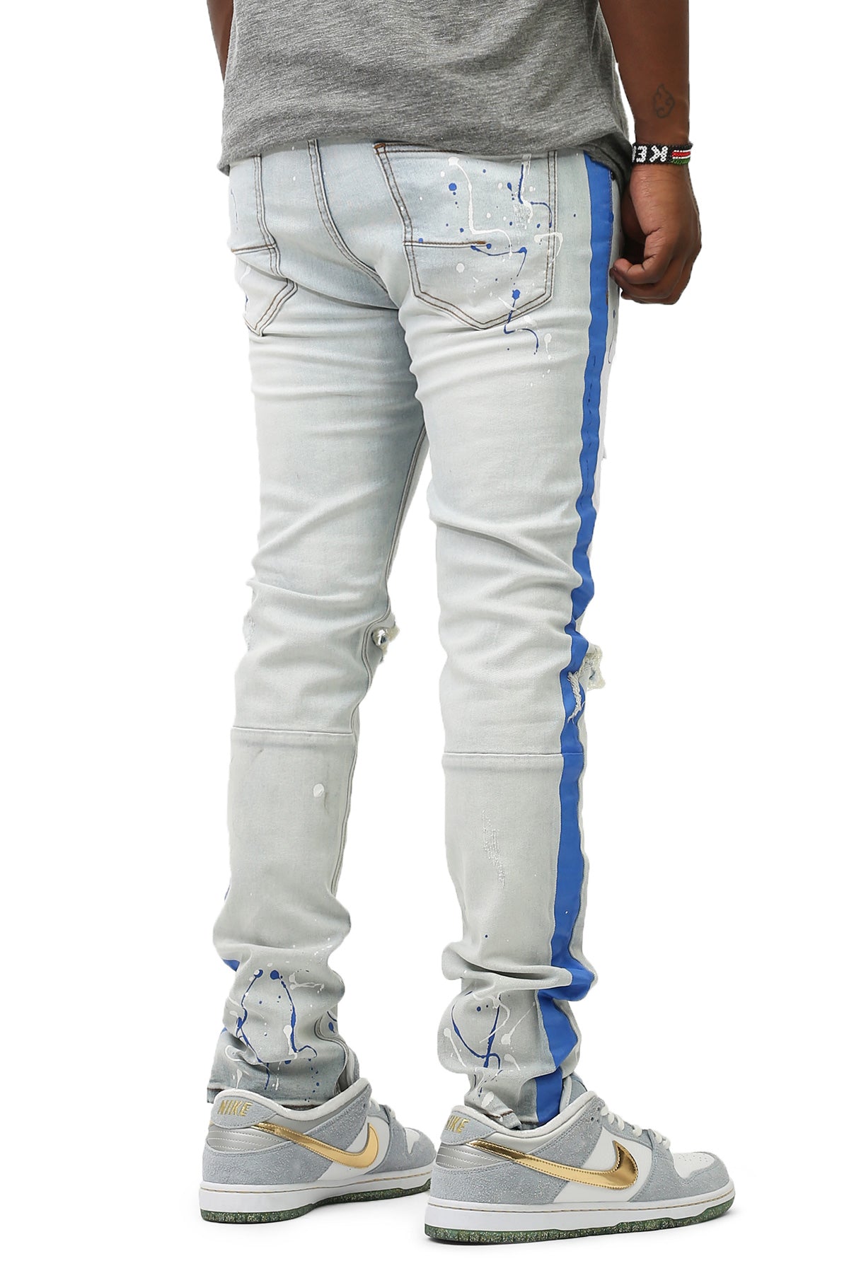 Paint Striped Jeans With Paint Splatter (Blue) (4417756954726)