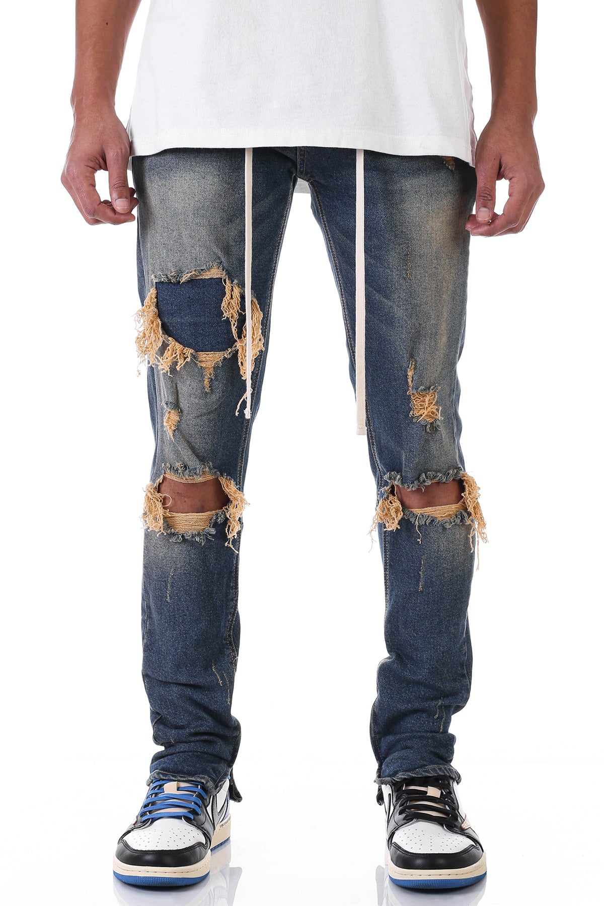 UNDER-PATCH ANKLE ZIP JEANS