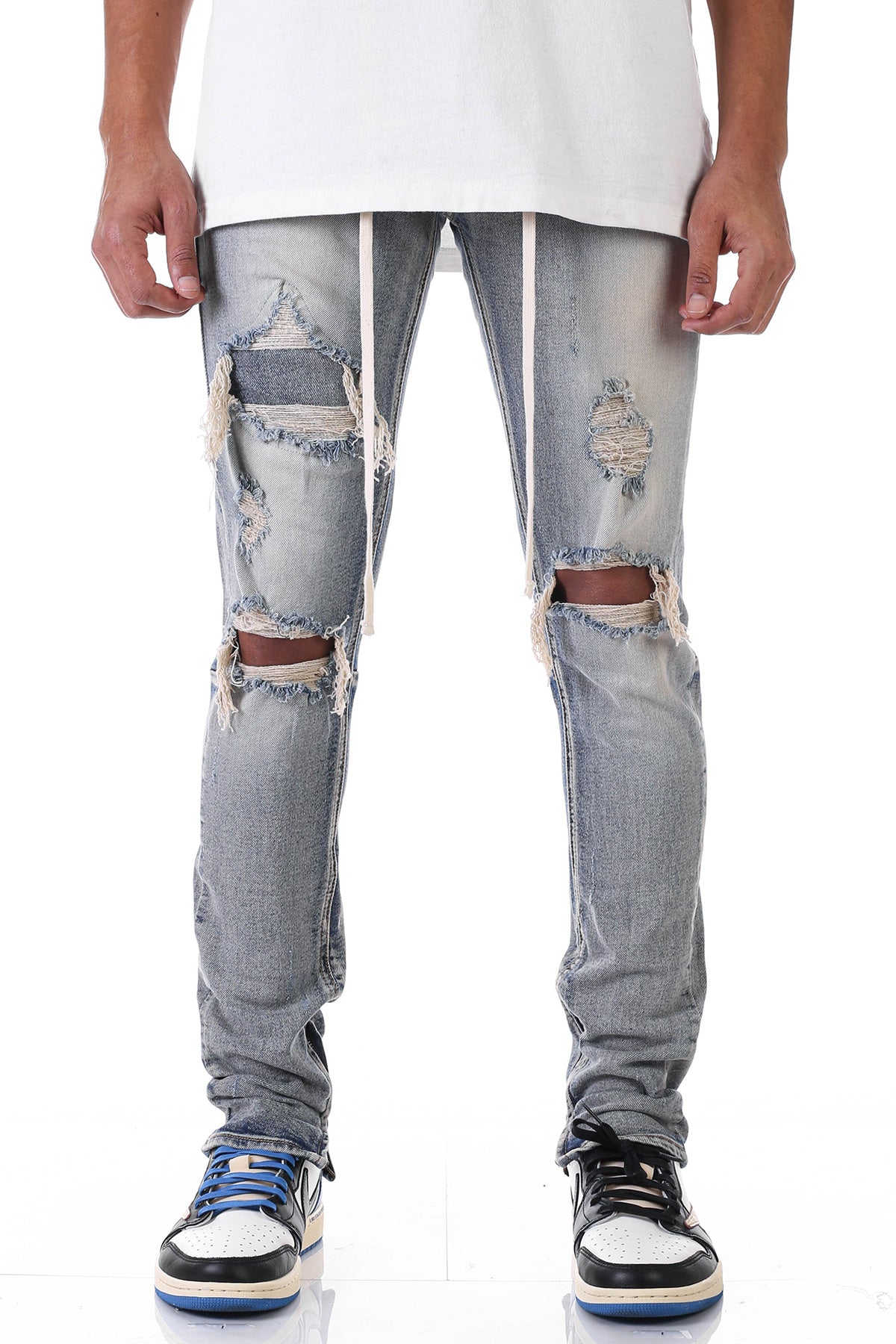 UNDER-PATCH ANKLE ZIP JEANS