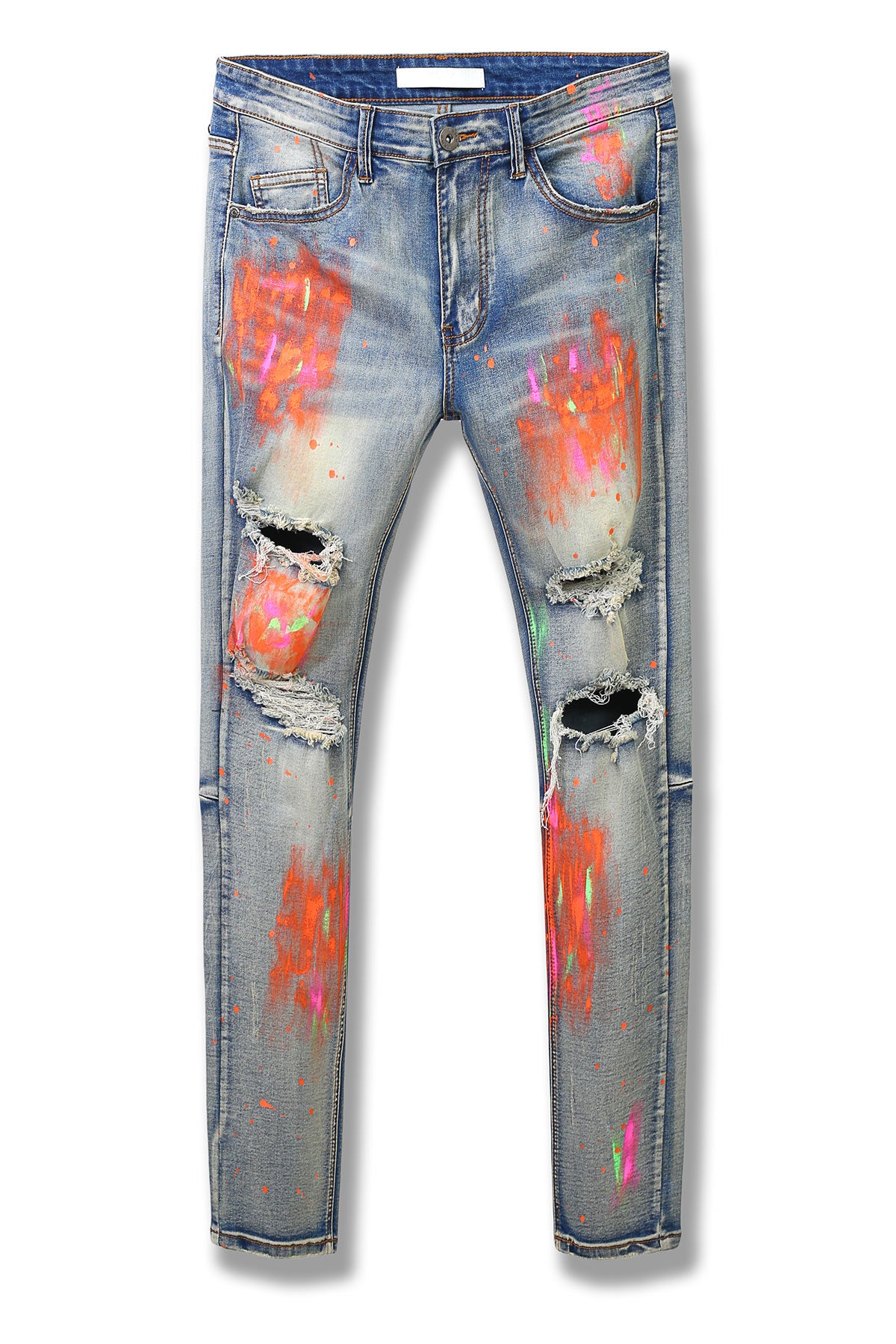 Skinny Jeans With Neon Multi-Paint Splatter (Vintage Medium Blue) (6552068620390)