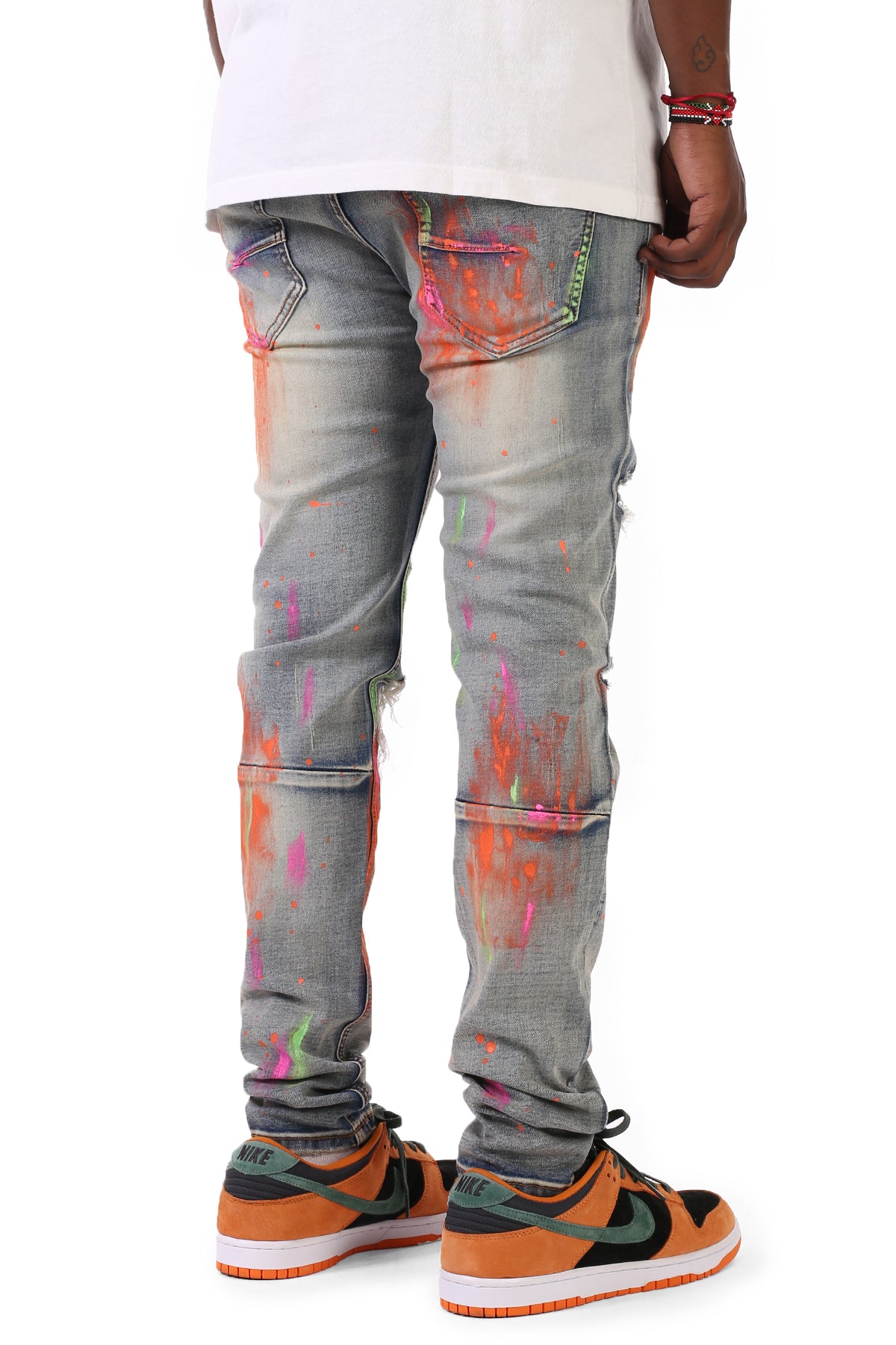 Skinny Jeans With Neon Multi-Paint Splatter (Vintage Medium Blue) (6552068620390)
