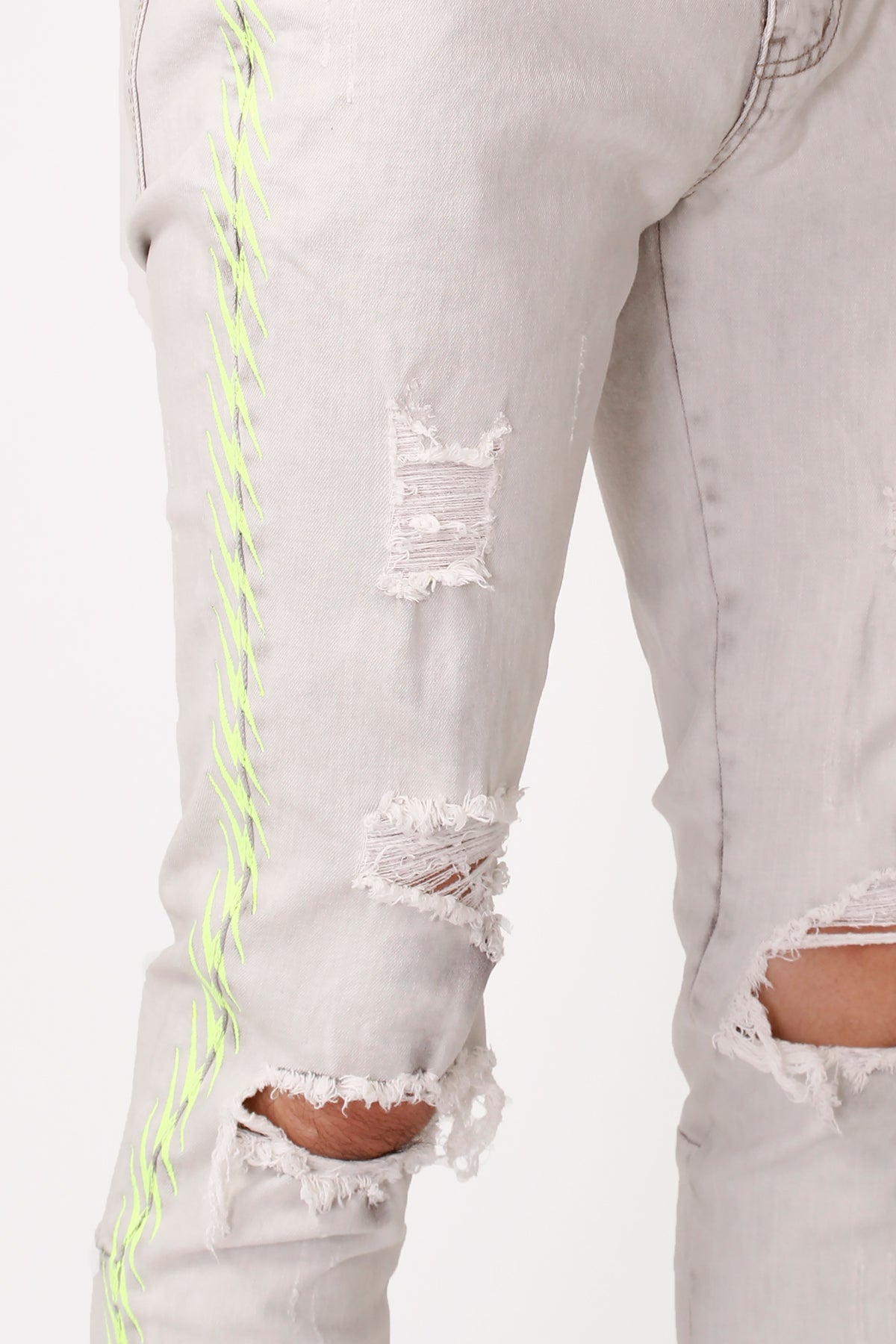 Neon Embroidered Jeans (Light Grey/Lime) (4886832218214)